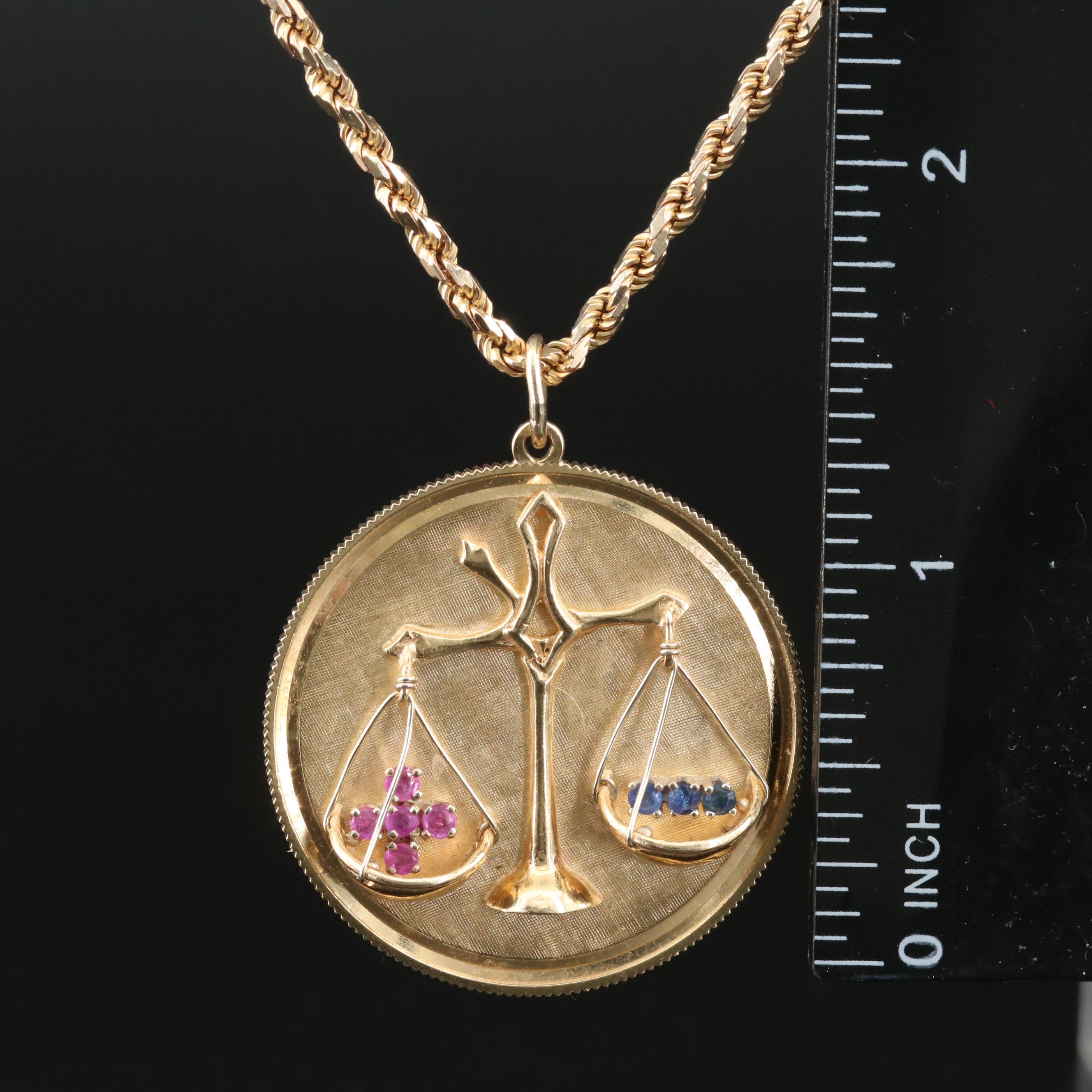 RJ Co. 14K Ruby and Sapphire Scales of Justice Pendant Necklace