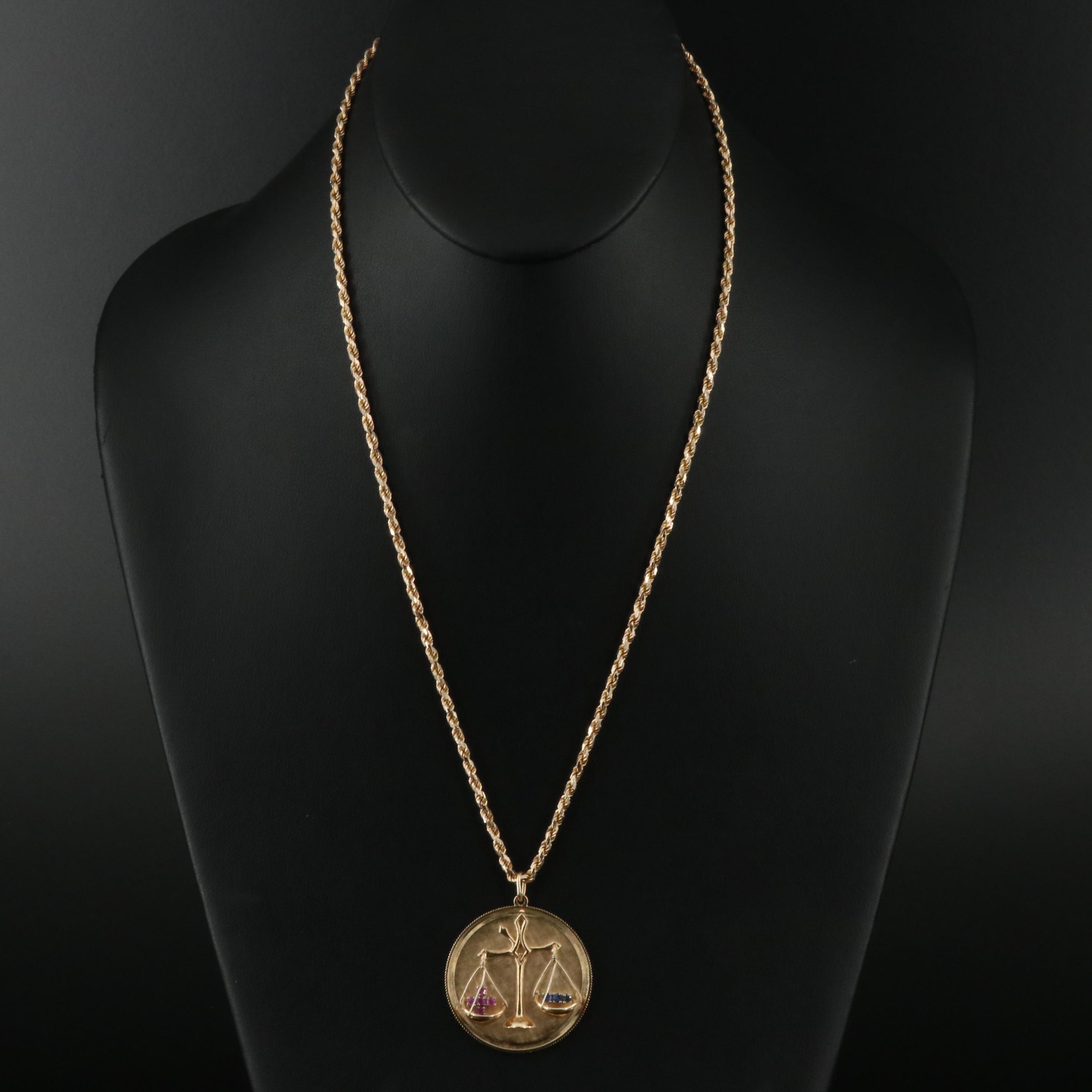 RJ Co. 14K Ruby and Sapphire Scales of Justice Pendant Necklace