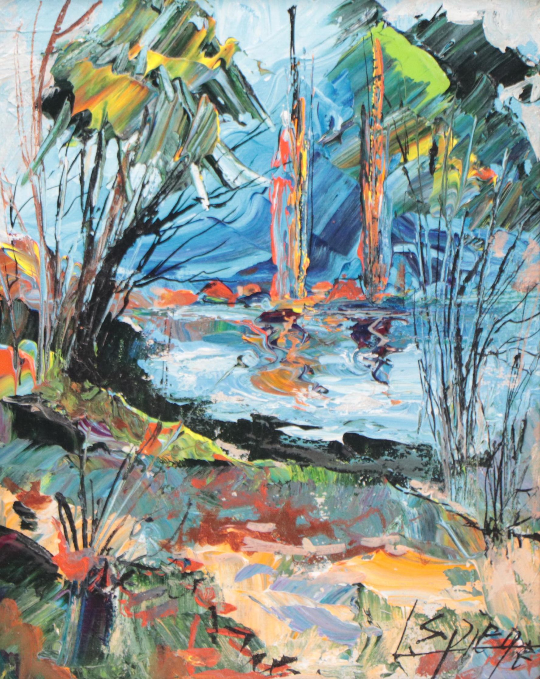 Louis Spiegel Abstract Landscape Acrylic Painting, Late 20th Century