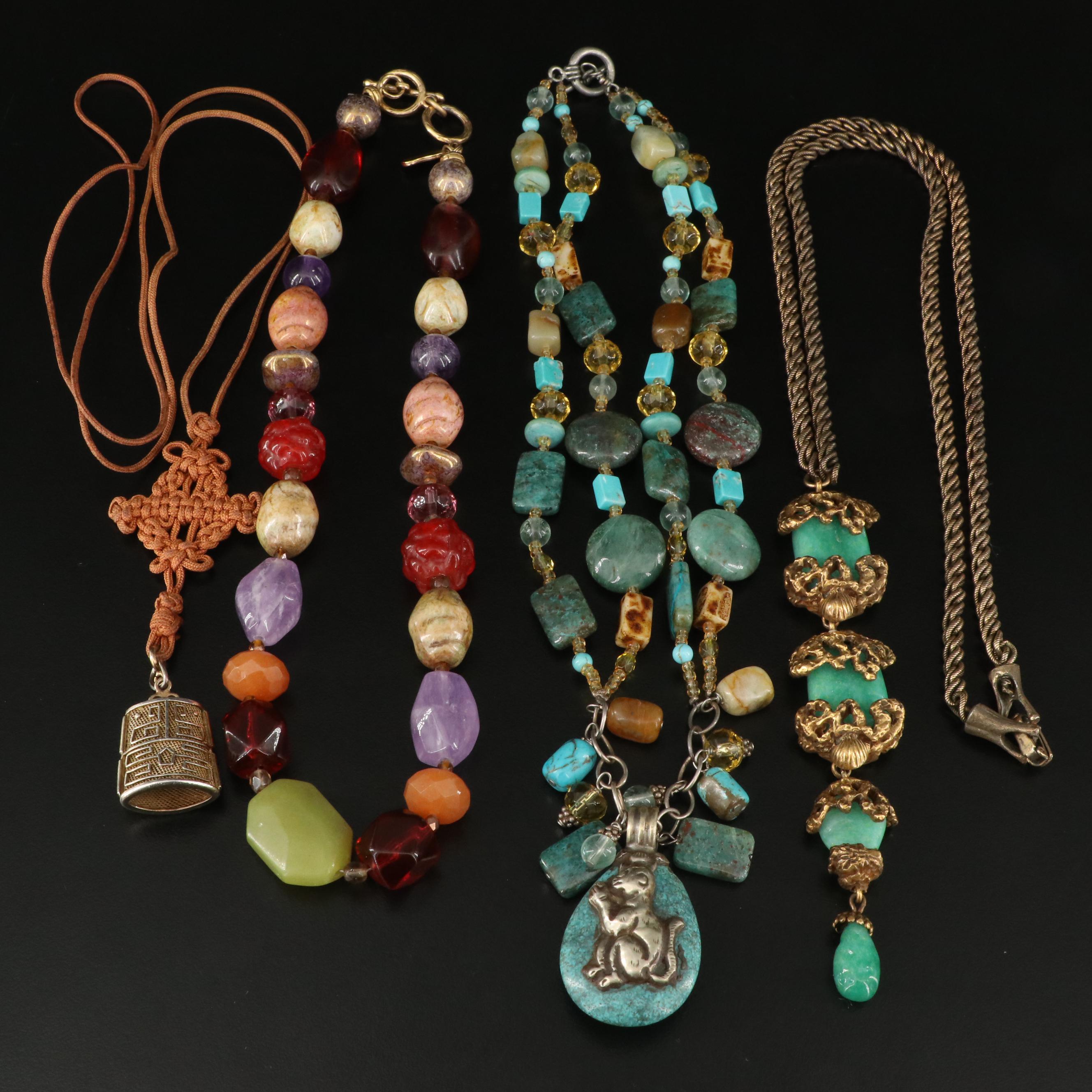 Necklaces Including Amethyst, Fluorite and Glass