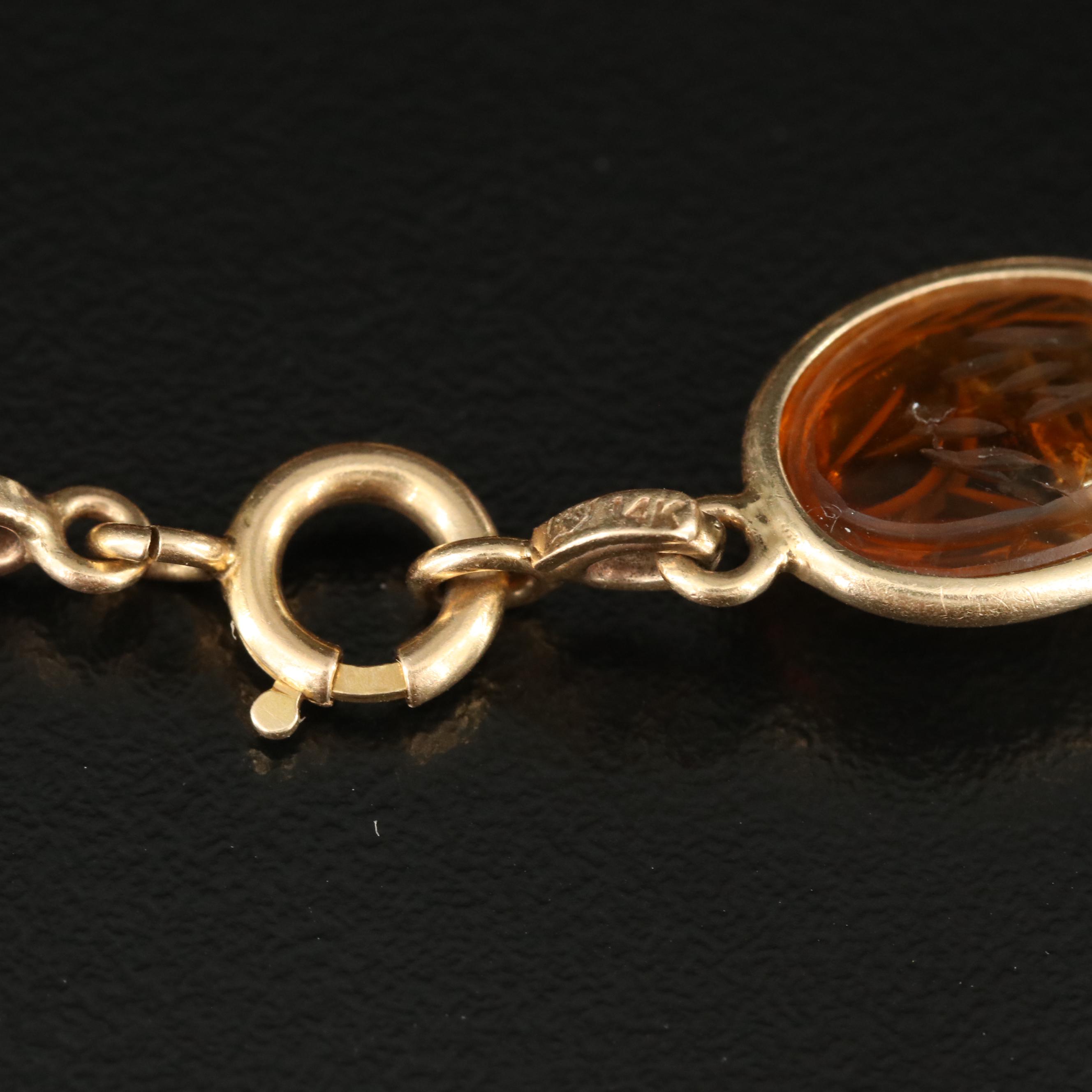 14K Scarab Bracelet Including Unakite, Carnelian, Chalcedony and Rose Quartz