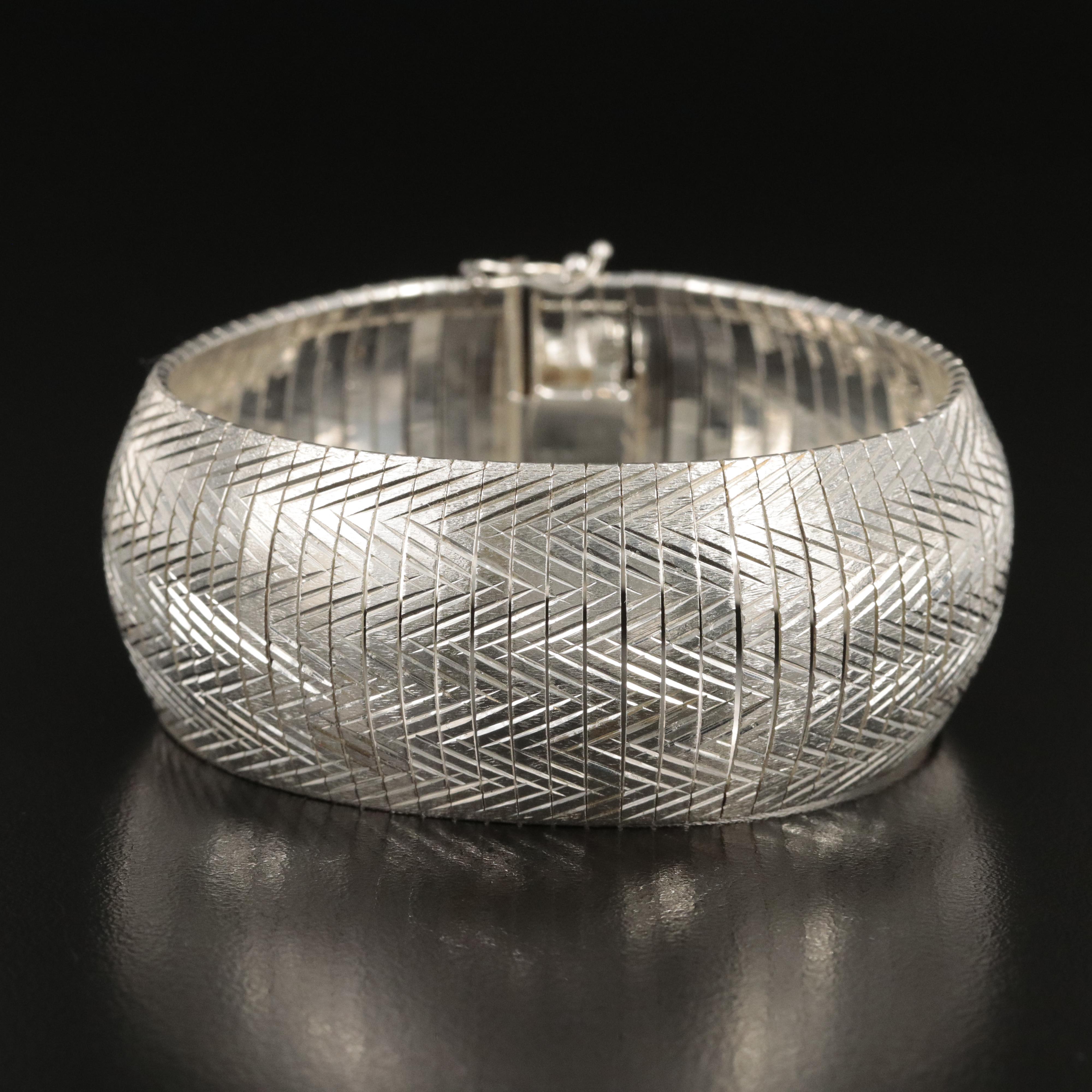 Italian Milor Sterling Diamond Cut Omega Bracelet