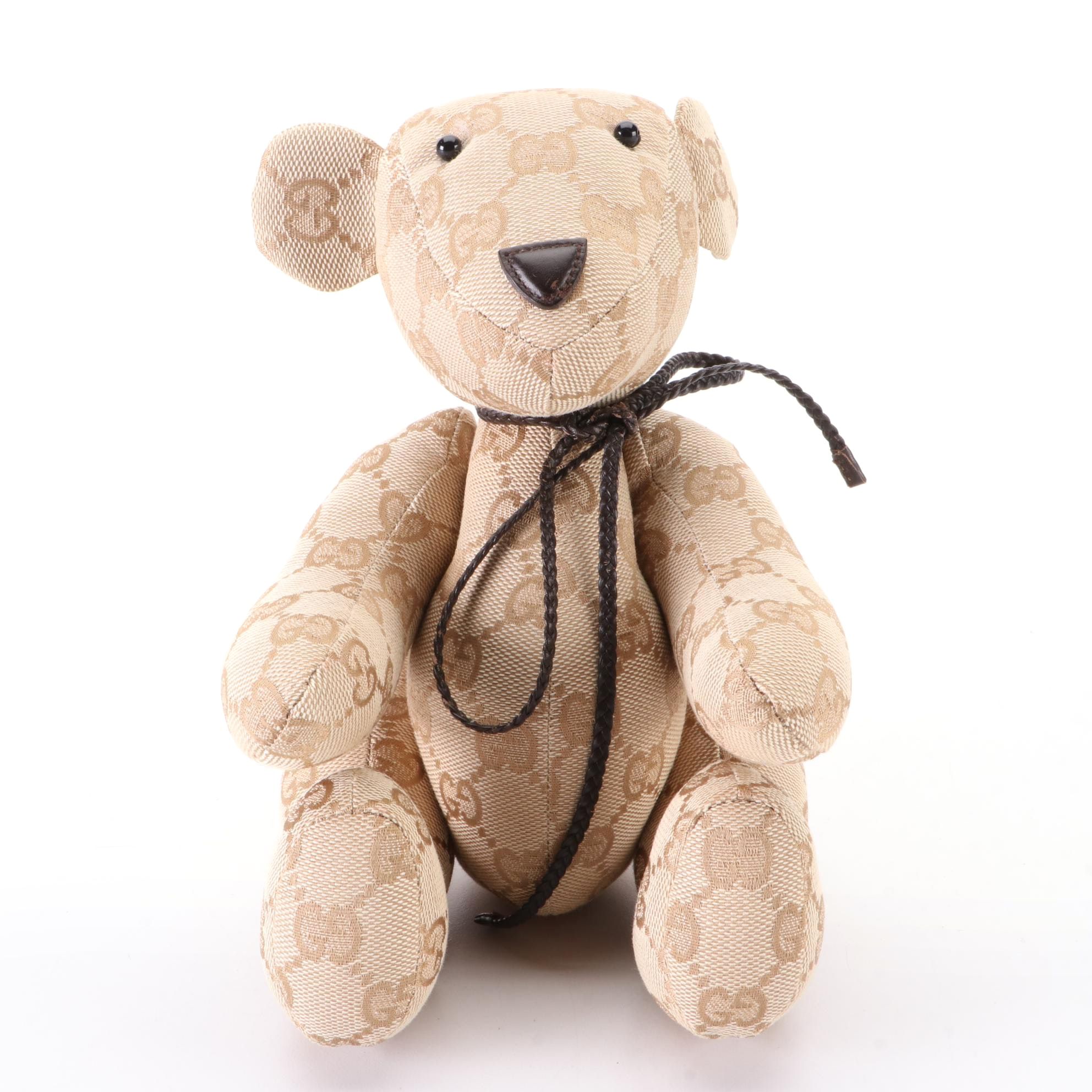 Gucci Teddy Bear in GG Canvas and Dark Brown Leather