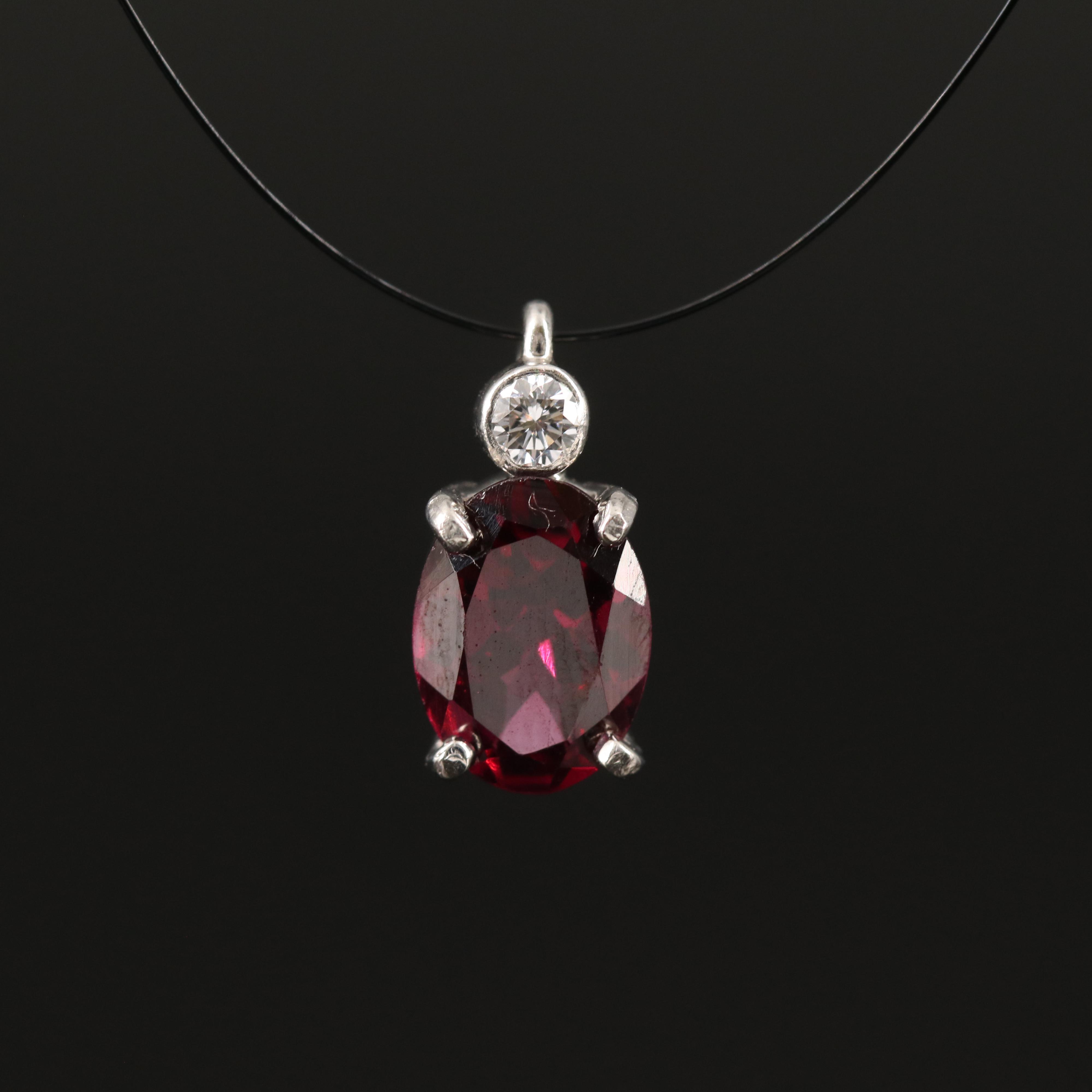 Platinum Rhodolite Garnet and Diamond Pendant