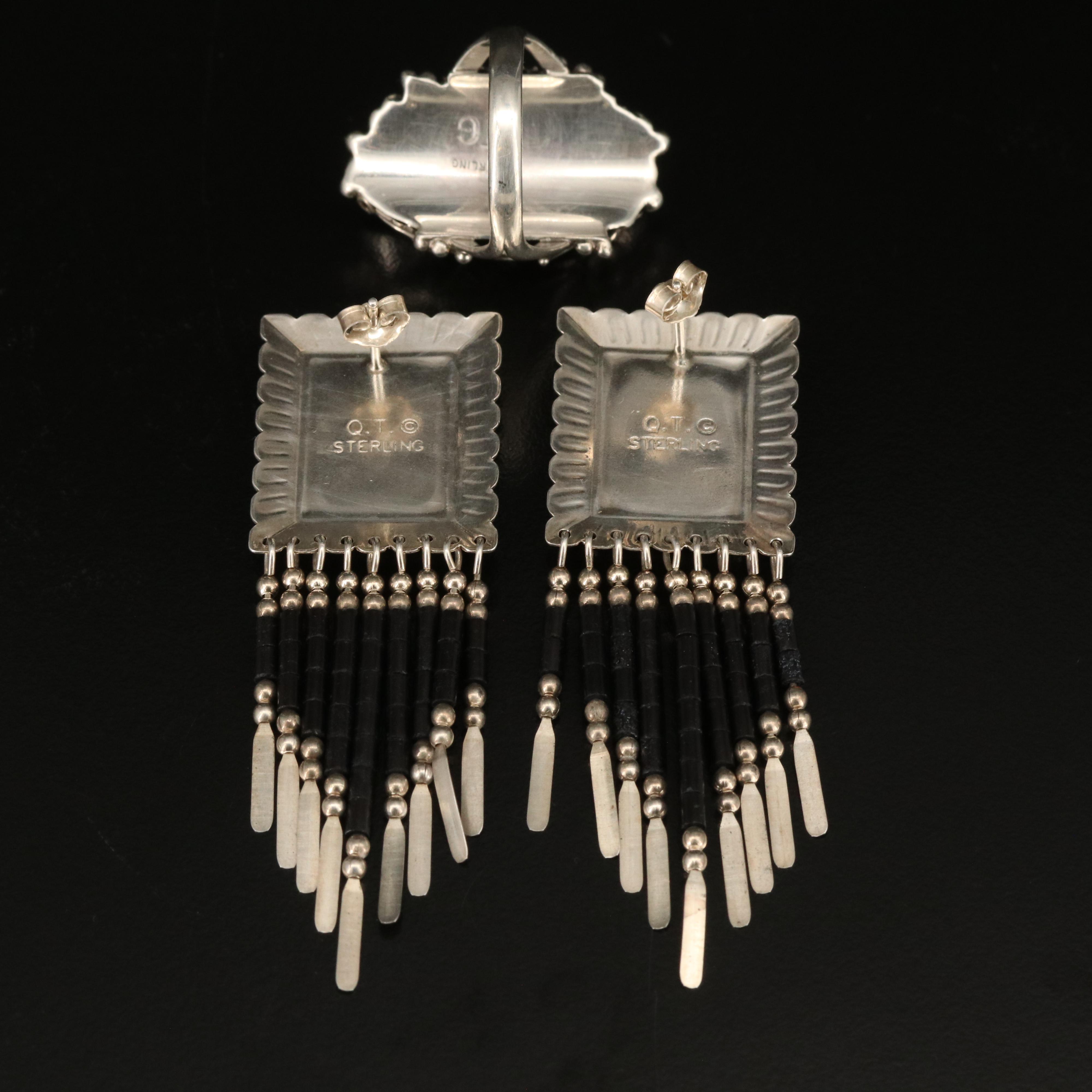 Sterling Black Onyx Fringe Earrings and Ring