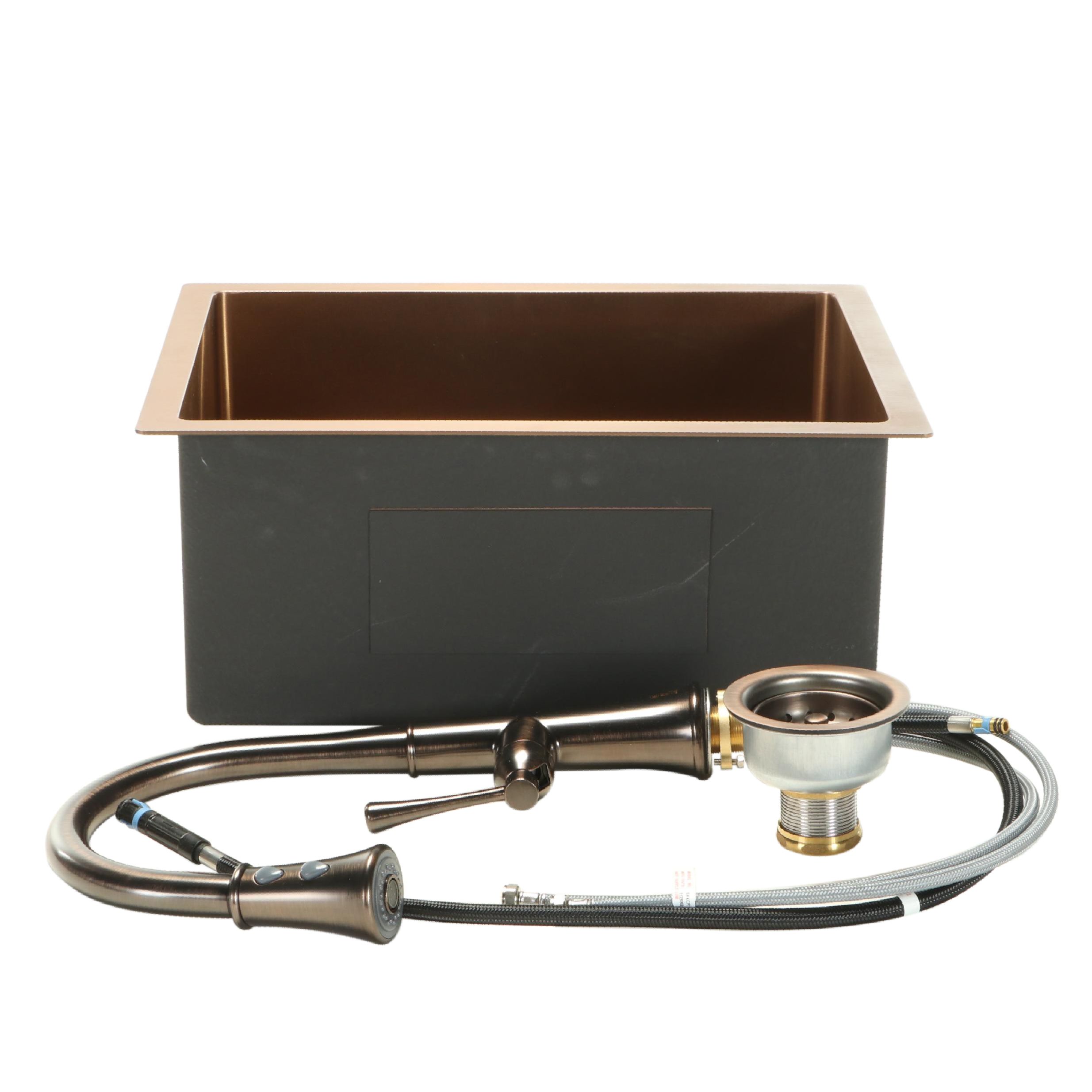 Rose Gold Bronze Finish Stainless Steel Prep Sink with Pull-Down Faucet and More
