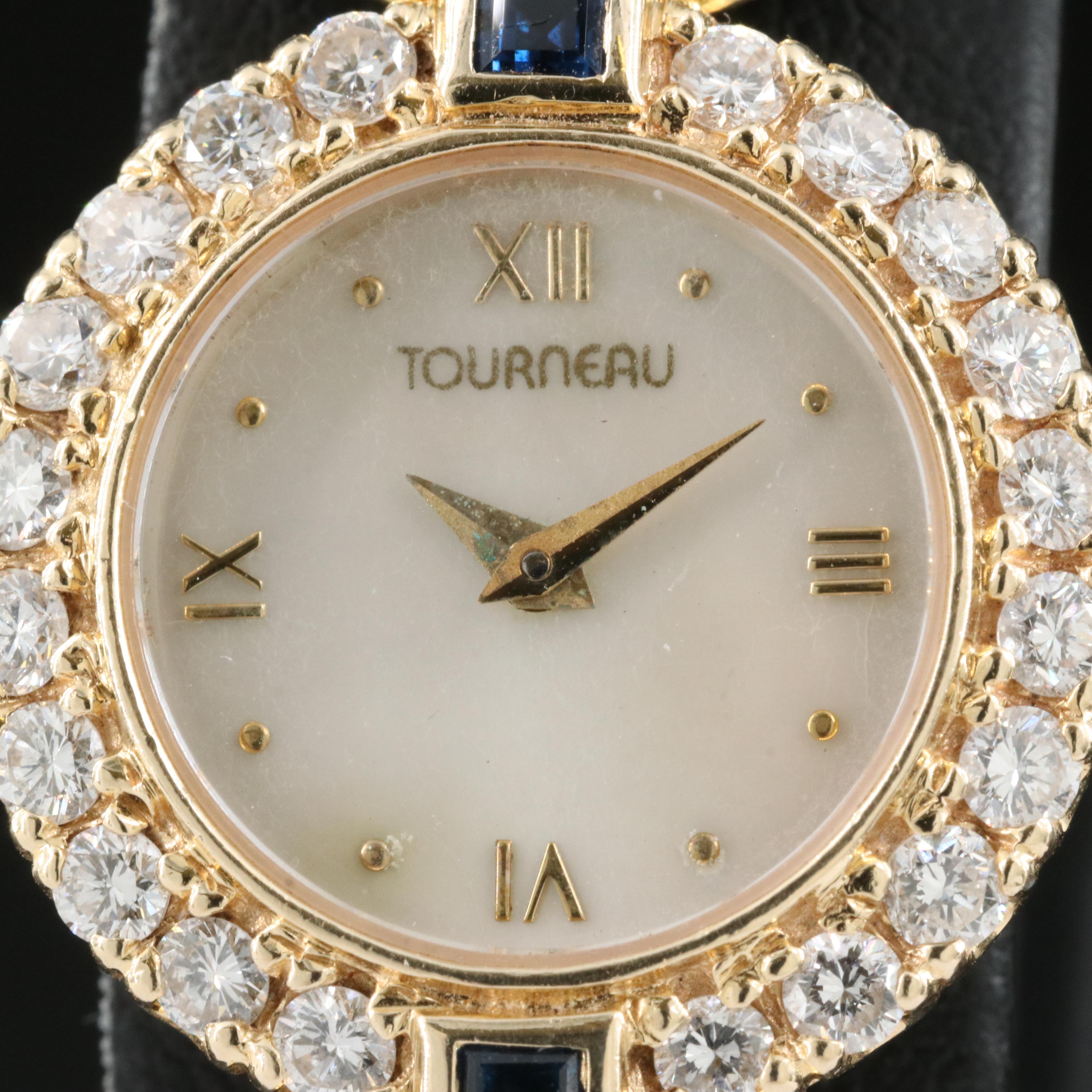 14K 1.22 CTW Diamond and Sapphire Torneau Watch with Factory MOP Dial