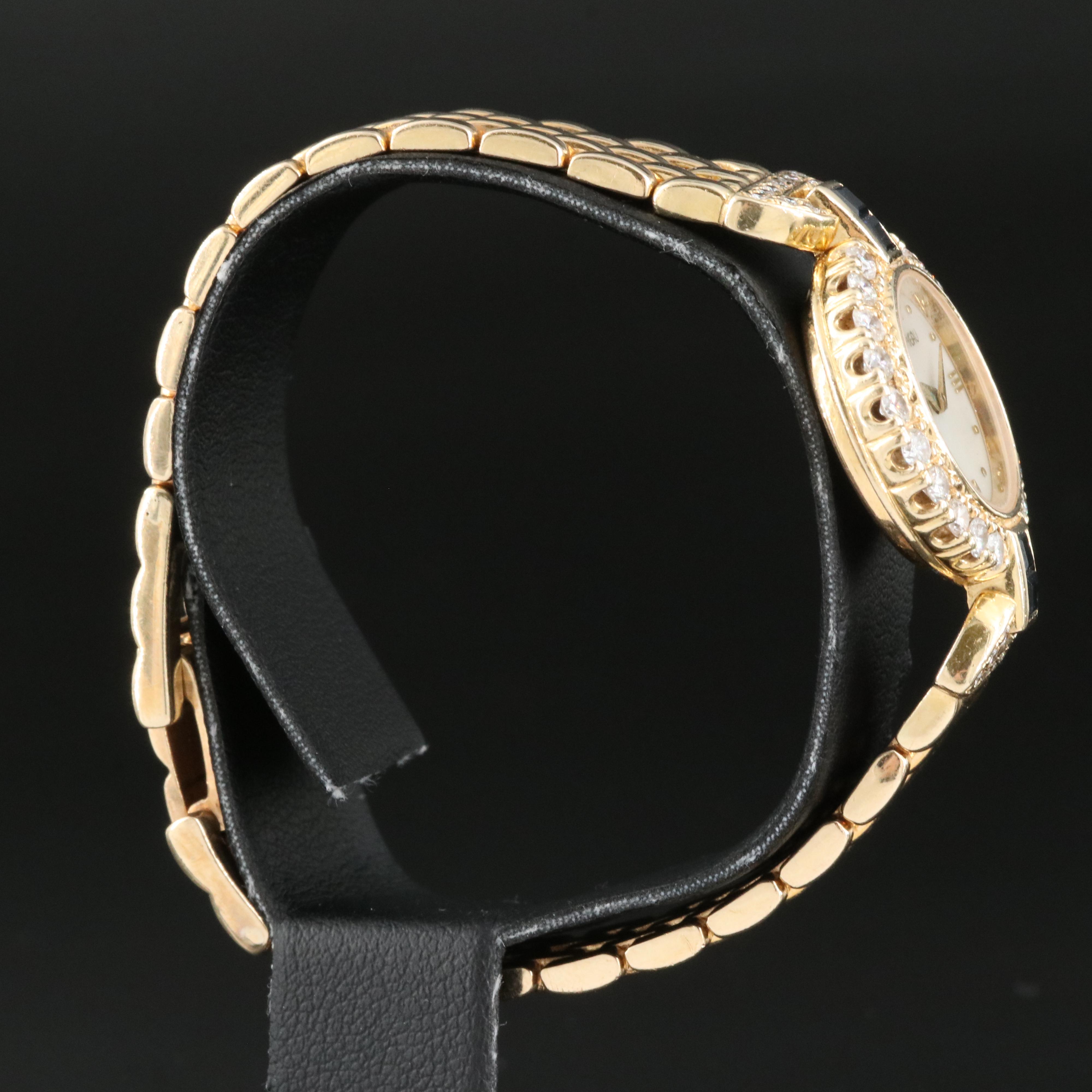 14K 1.22 CTW Diamond and Sapphire Torneau Watch with Factory MOP Dial