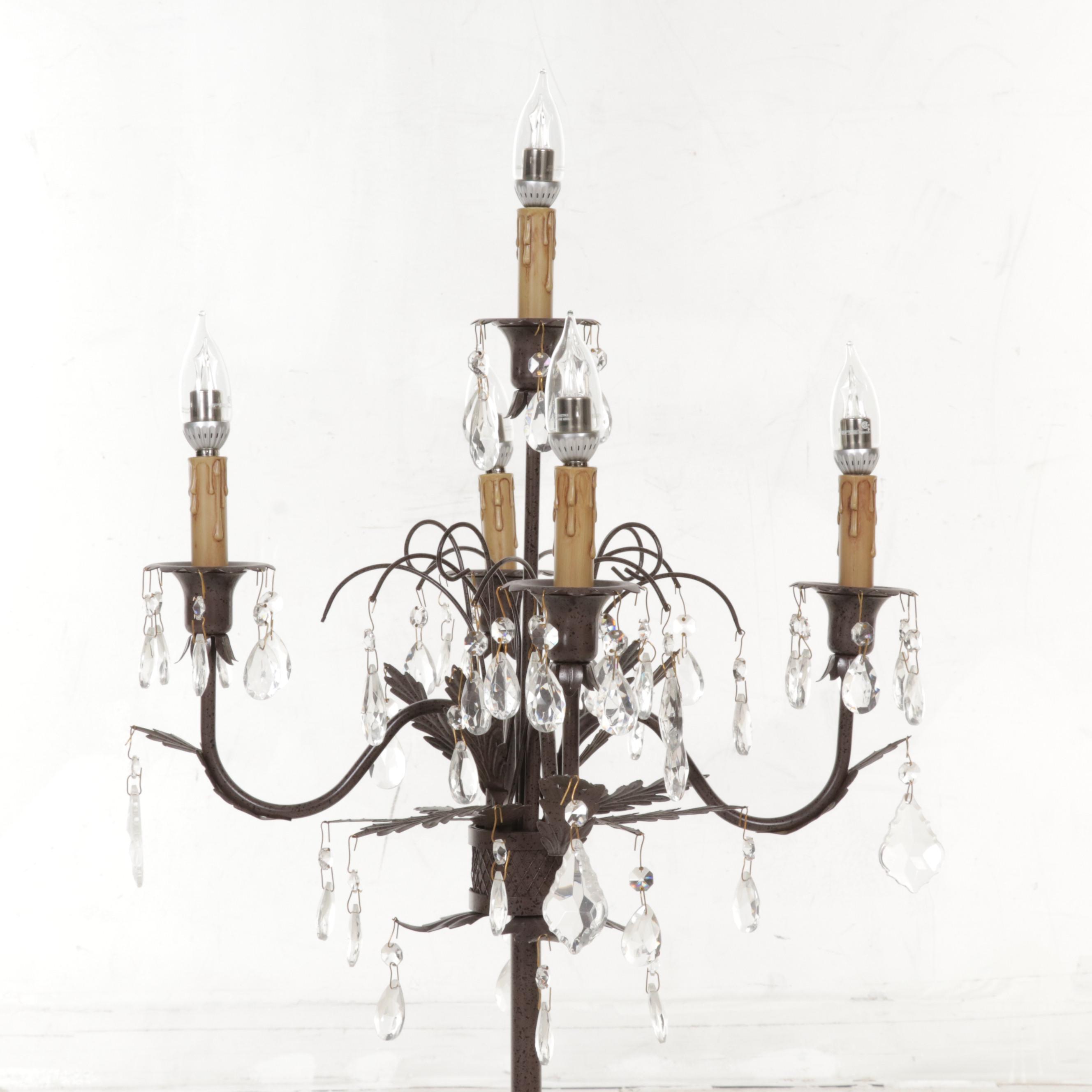Candelabra Style Bronzed Metal and Glass Five-Light Table Lamp
