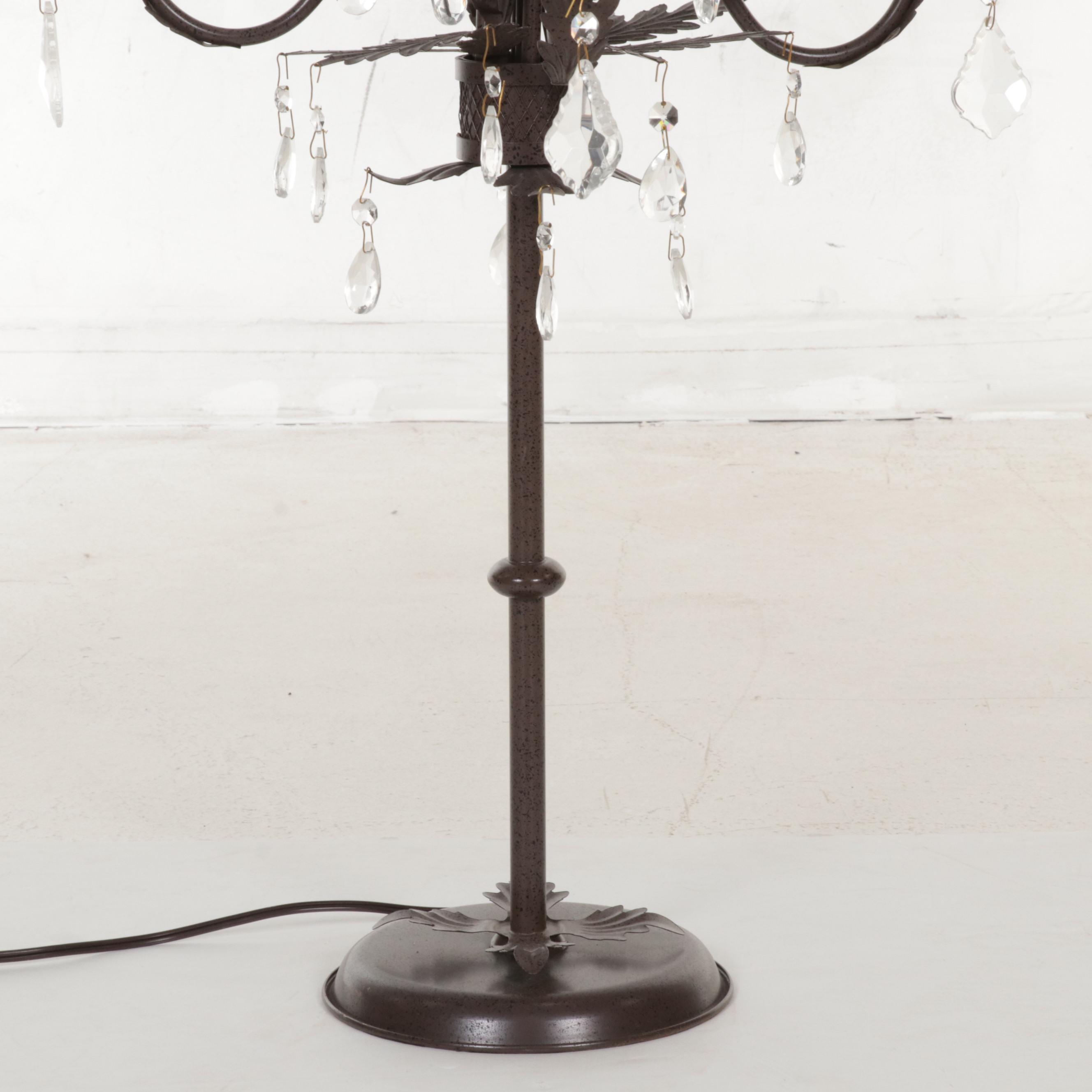 Candelabra Style Bronzed Metal and Glass Five-Light Table Lamp