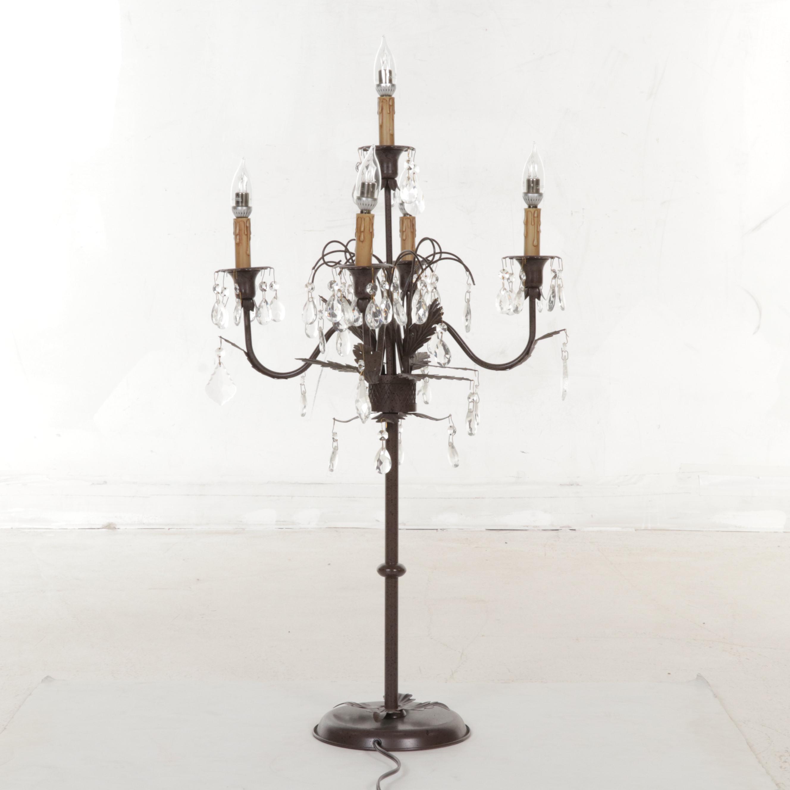 Candelabra Style Bronzed Metal and Glass Five-Light Table Lamp