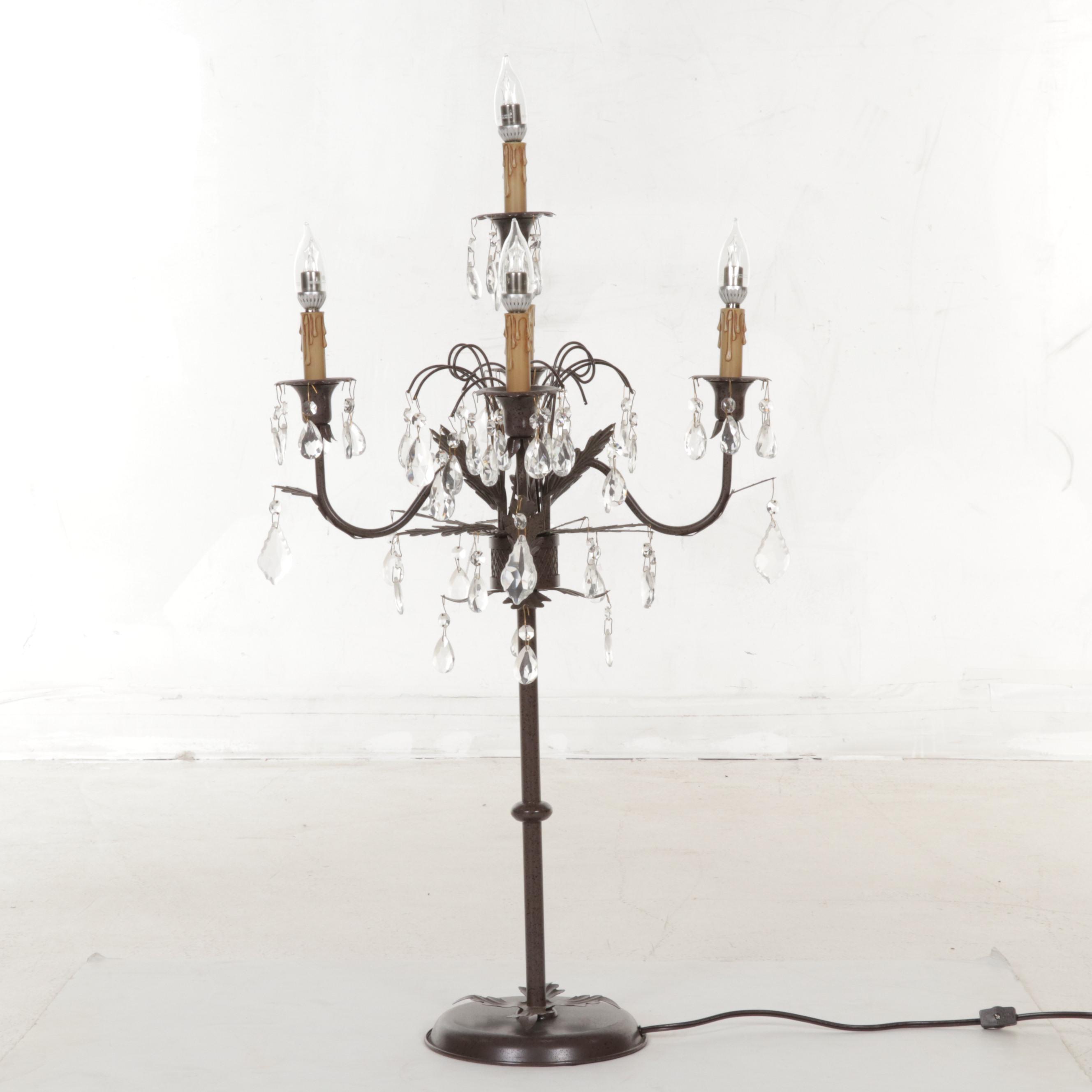 Candelabra Style Bronzed Metal and Glass Five-Light Table Lamp