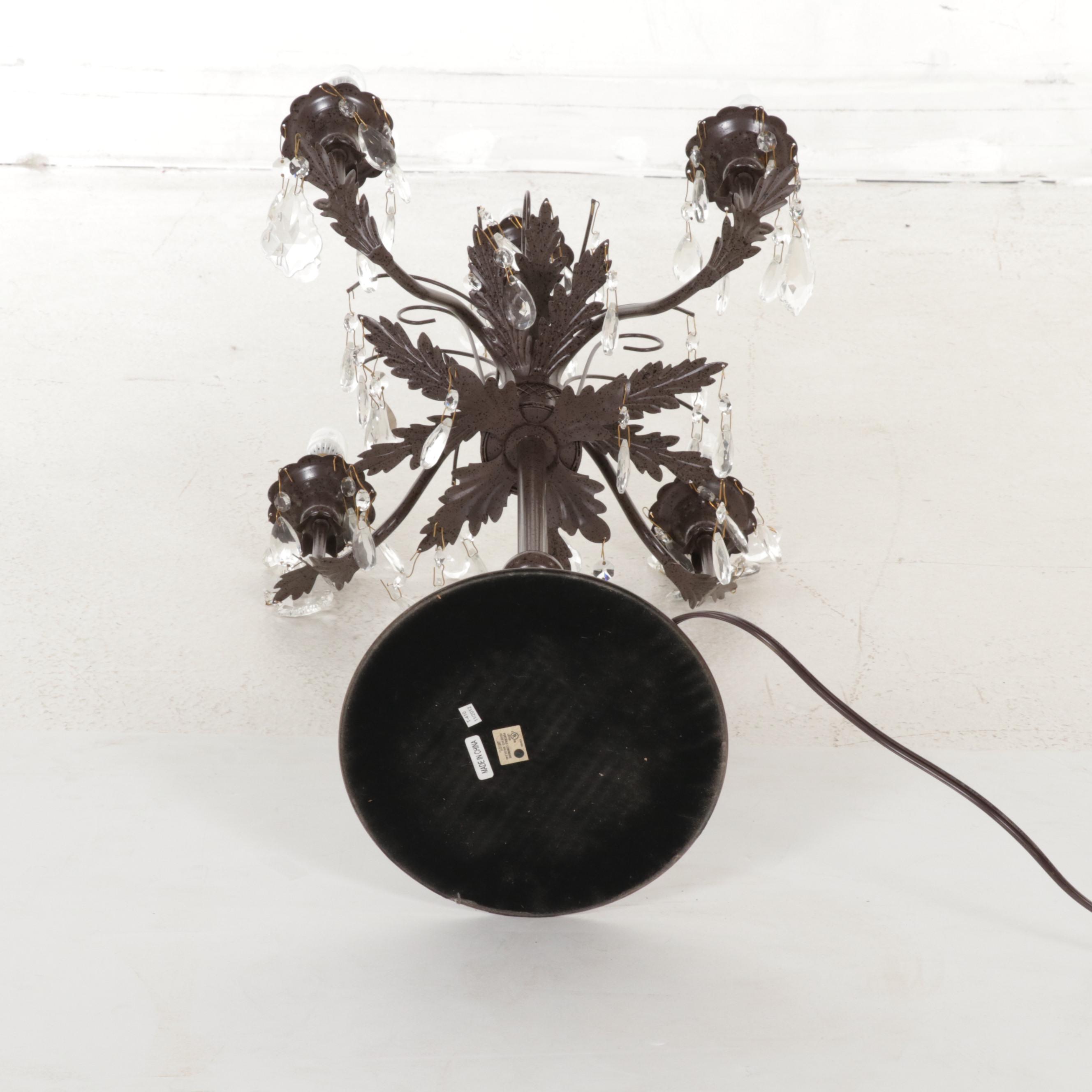 Candelabra Style Bronzed Metal and Glass Five-Light Table Lamp