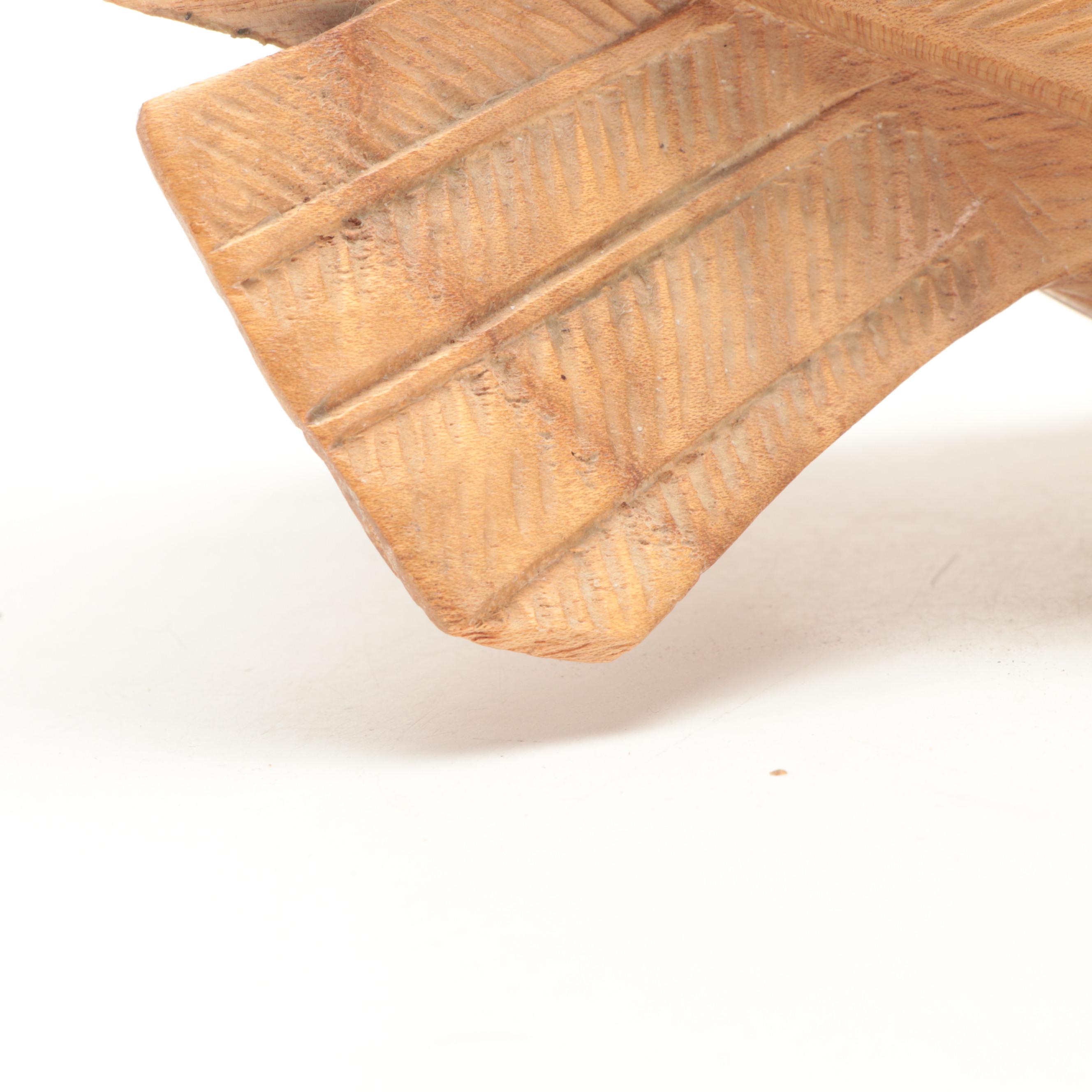 Hand-Carved Wooden Mallard with Glass Eyes and Other Bird Figurine