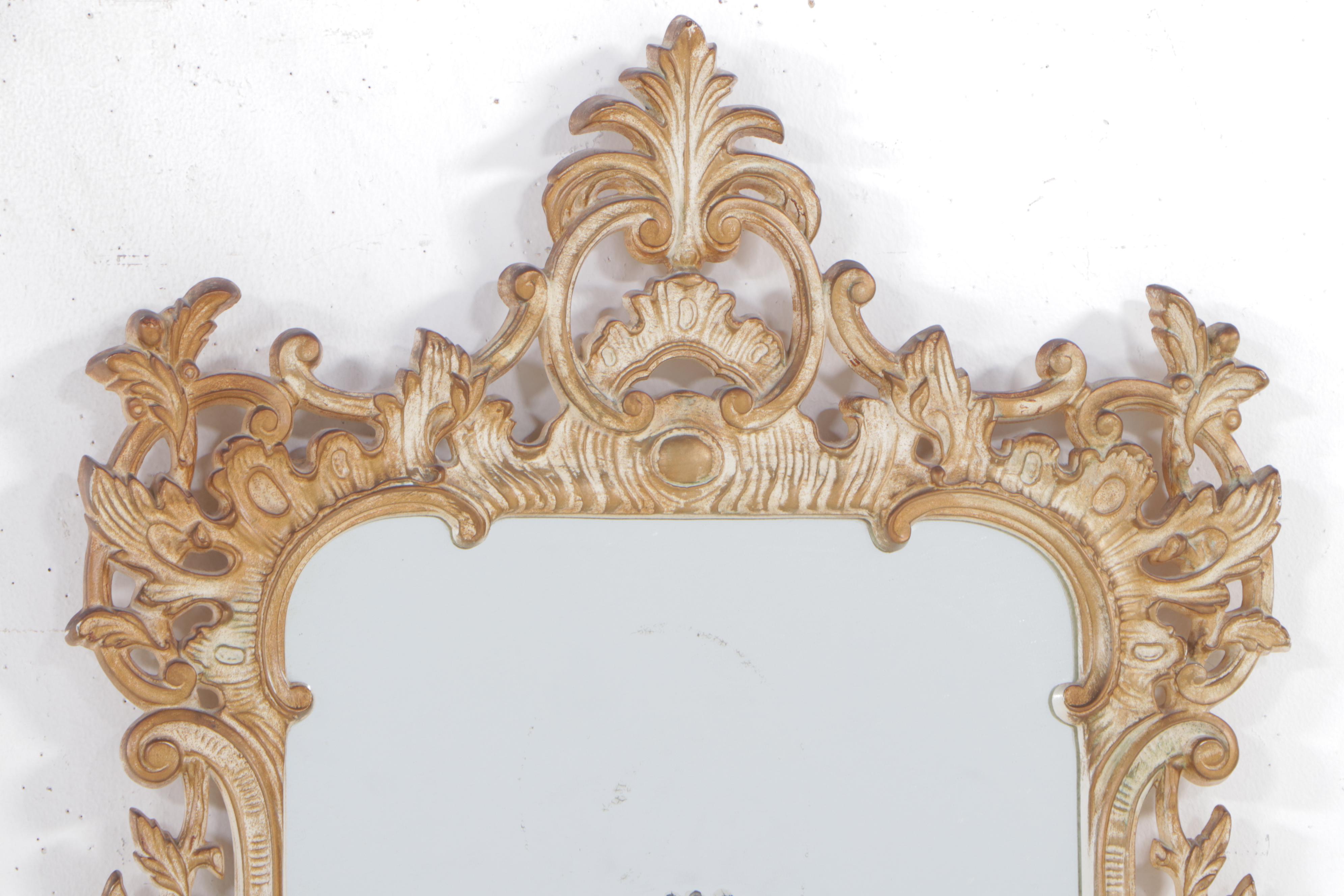 Rococo Style Pickled Wood Finish Wall Mirror, Late 20th Century