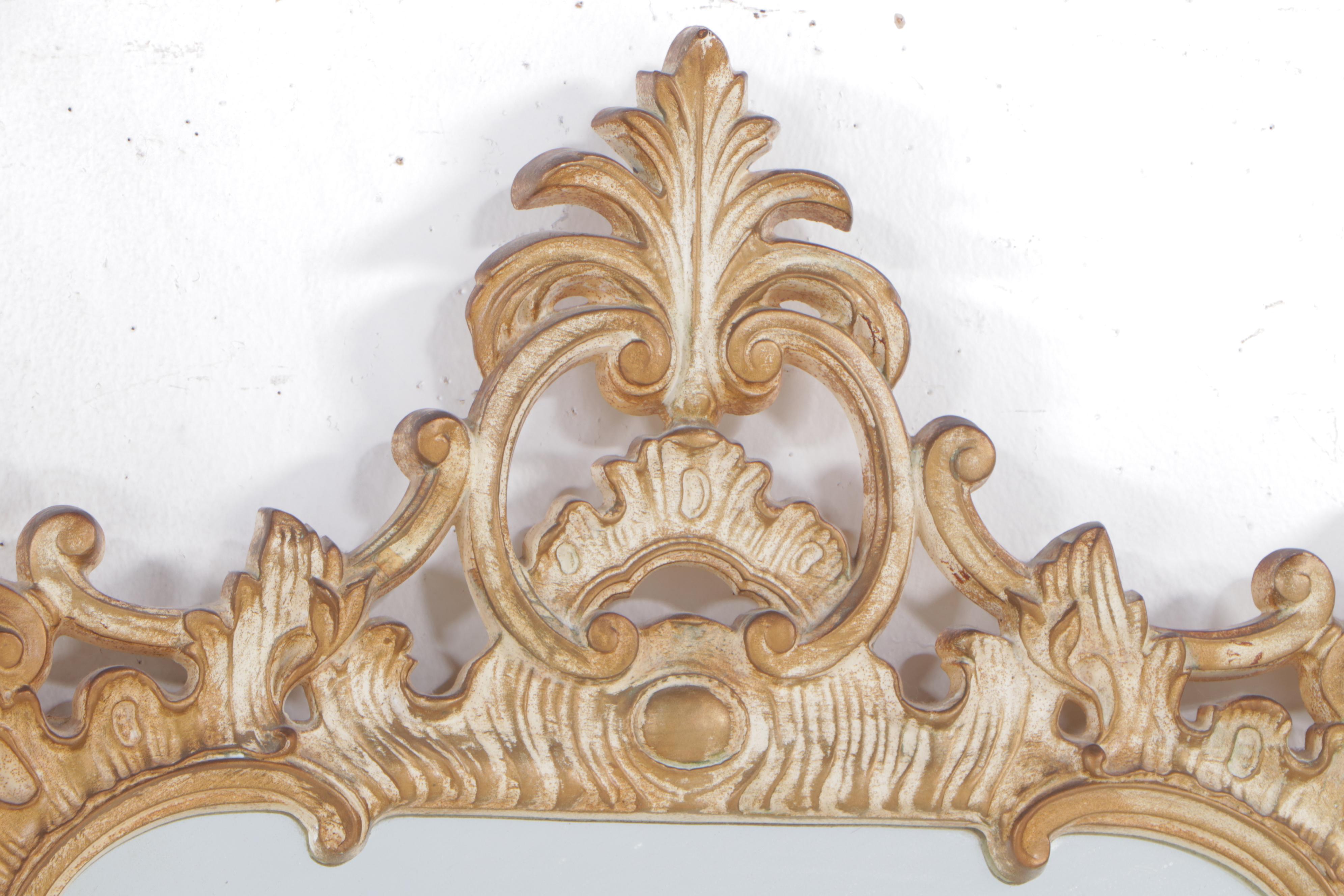 Rococo Style Pickled Wood Finish Wall Mirror, Late 20th Century