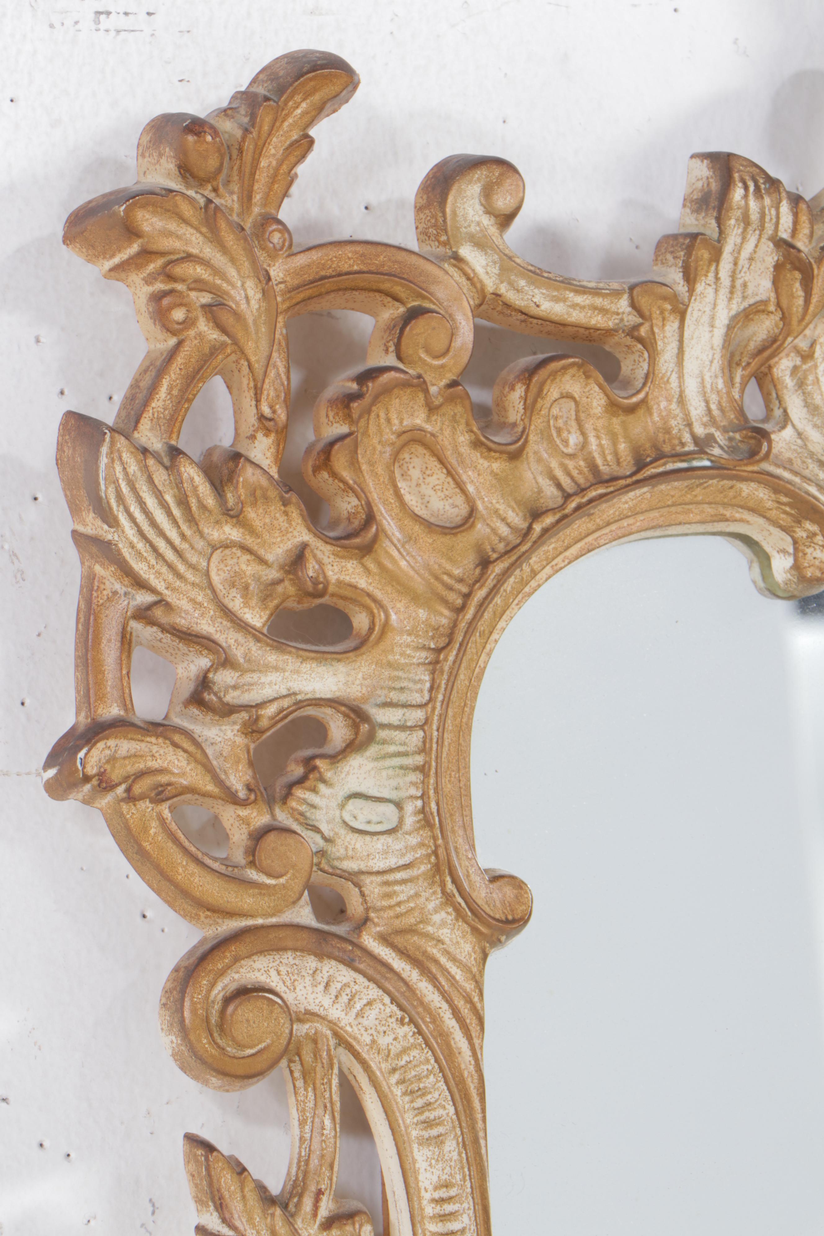 Rococo Style Pickled Wood Finish Wall Mirror, Late 20th Century