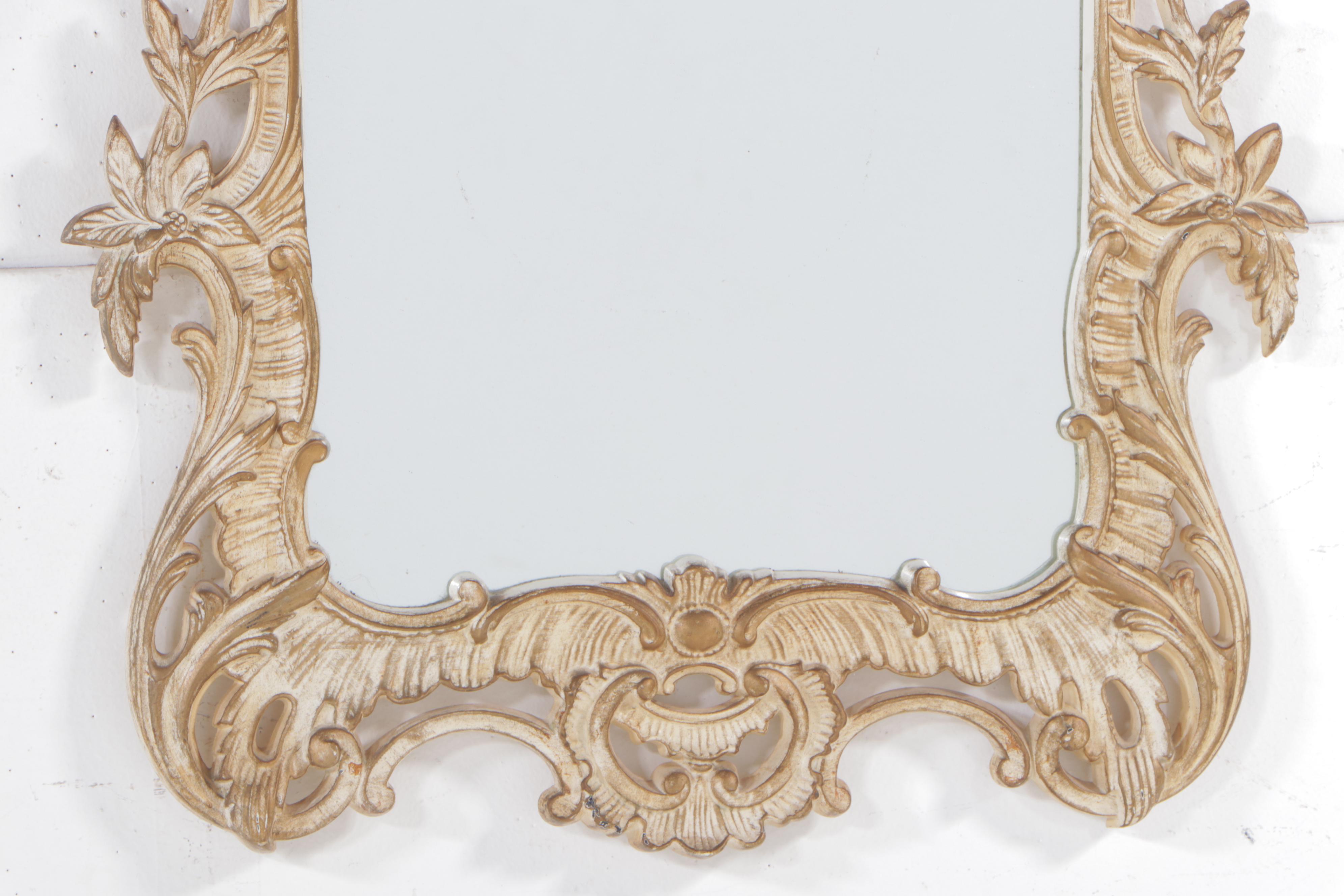 Rococo Style Pickled Wood Finish Wall Mirror, Late 20th Century