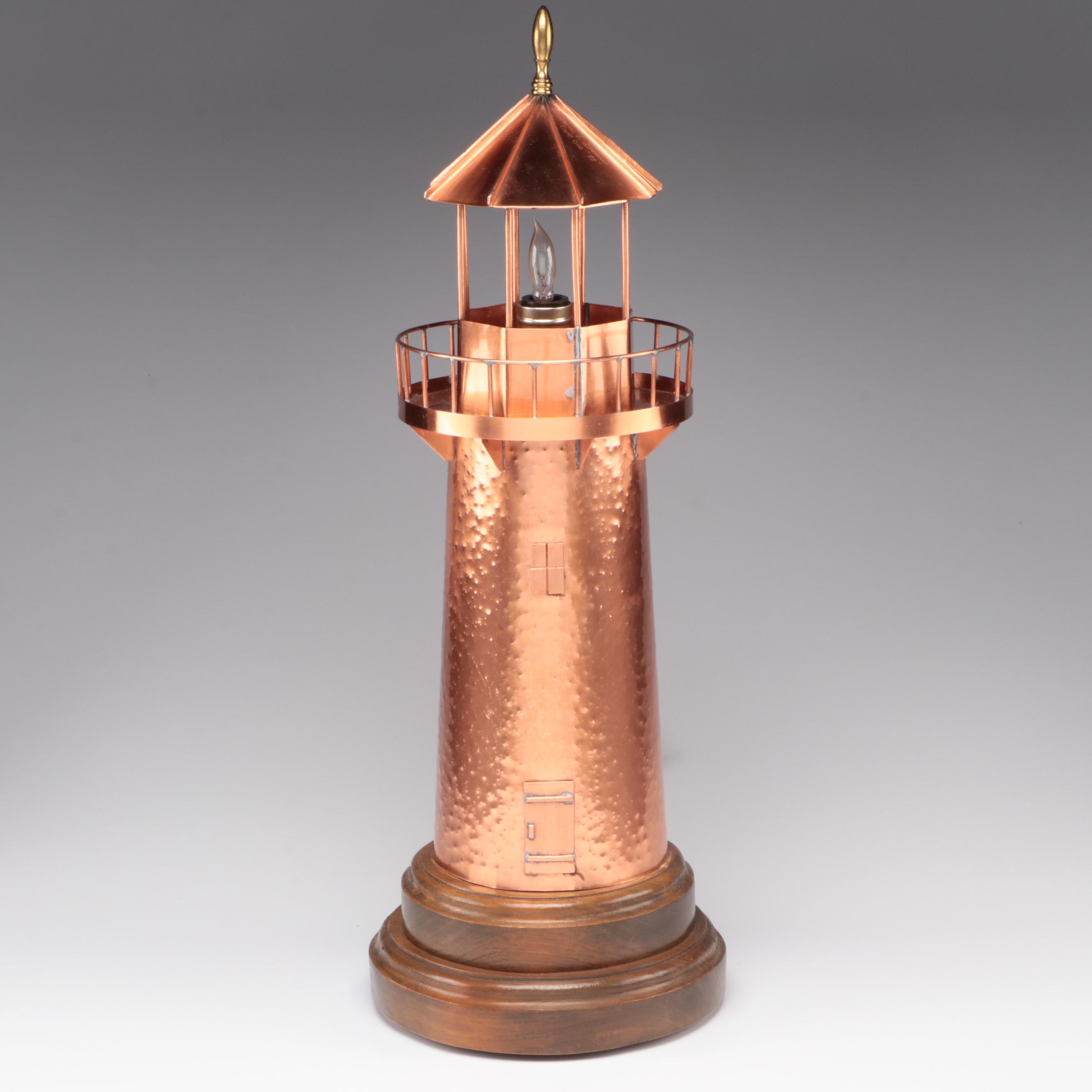Artisan Made Copper Lighthouse Table Lamp, Mid to Late 20th Century