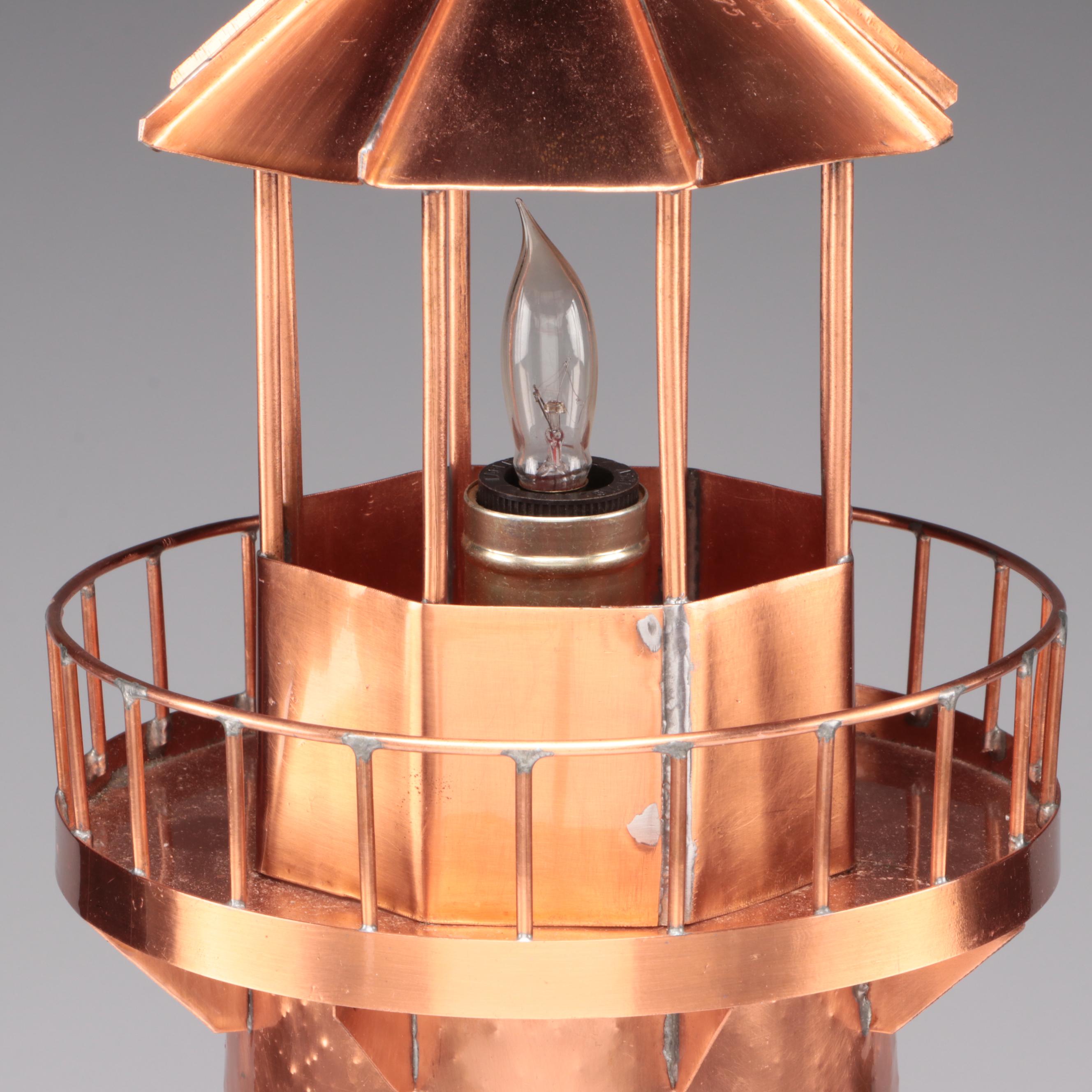 Artisan Made Copper Lighthouse Table Lamp, Mid to Late 20th Century