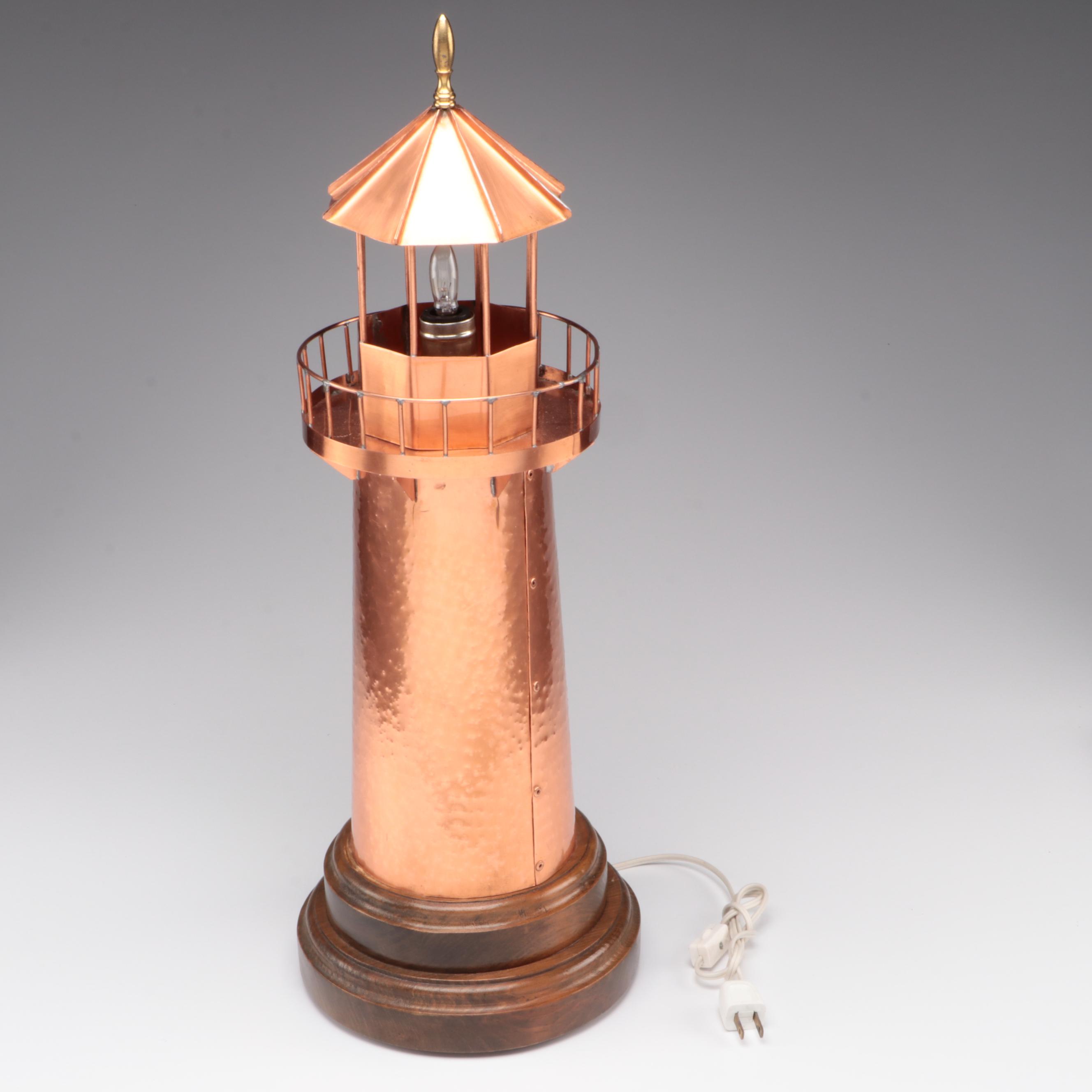 Artisan Made Copper Lighthouse Table Lamp, Mid to Late 20th Century