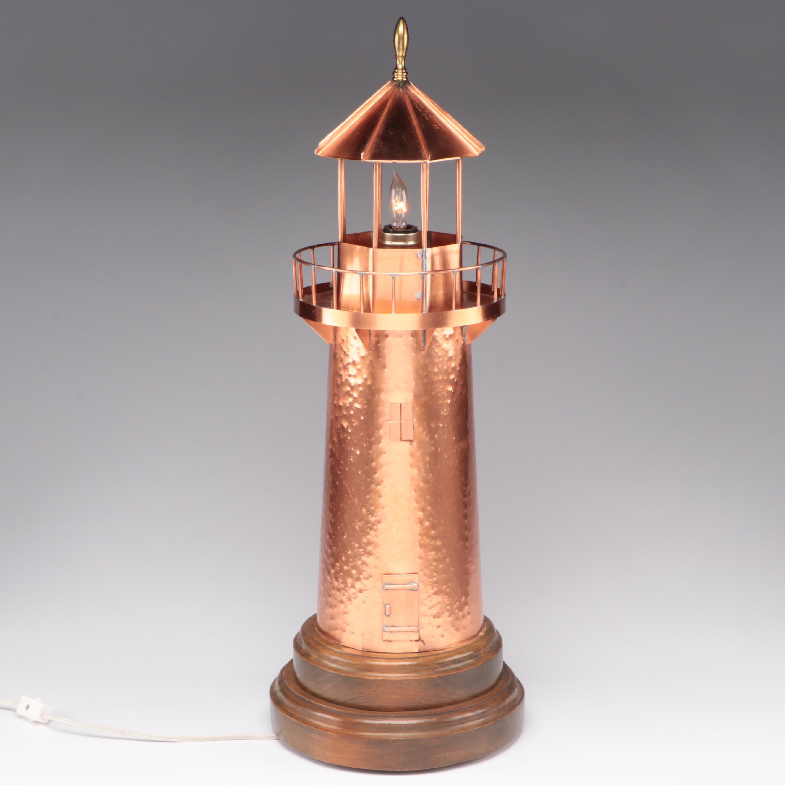 Artisan Made Copper Lighthouse Table Lamp, Mid to Late 20th Century