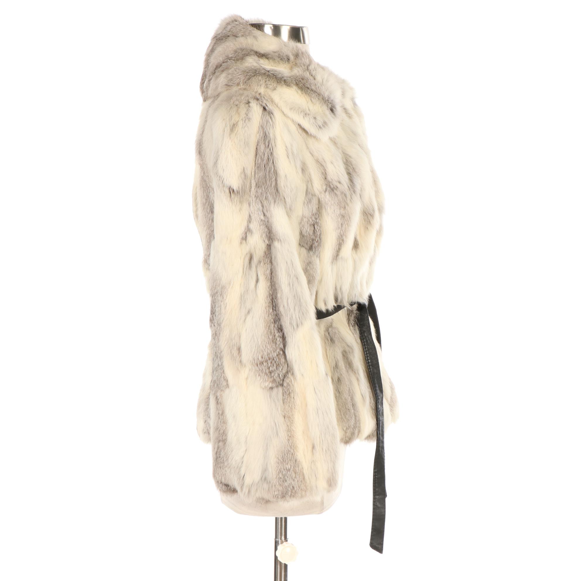 Dino Ricco's White/Grey Rabbit Fur Belted Jacket