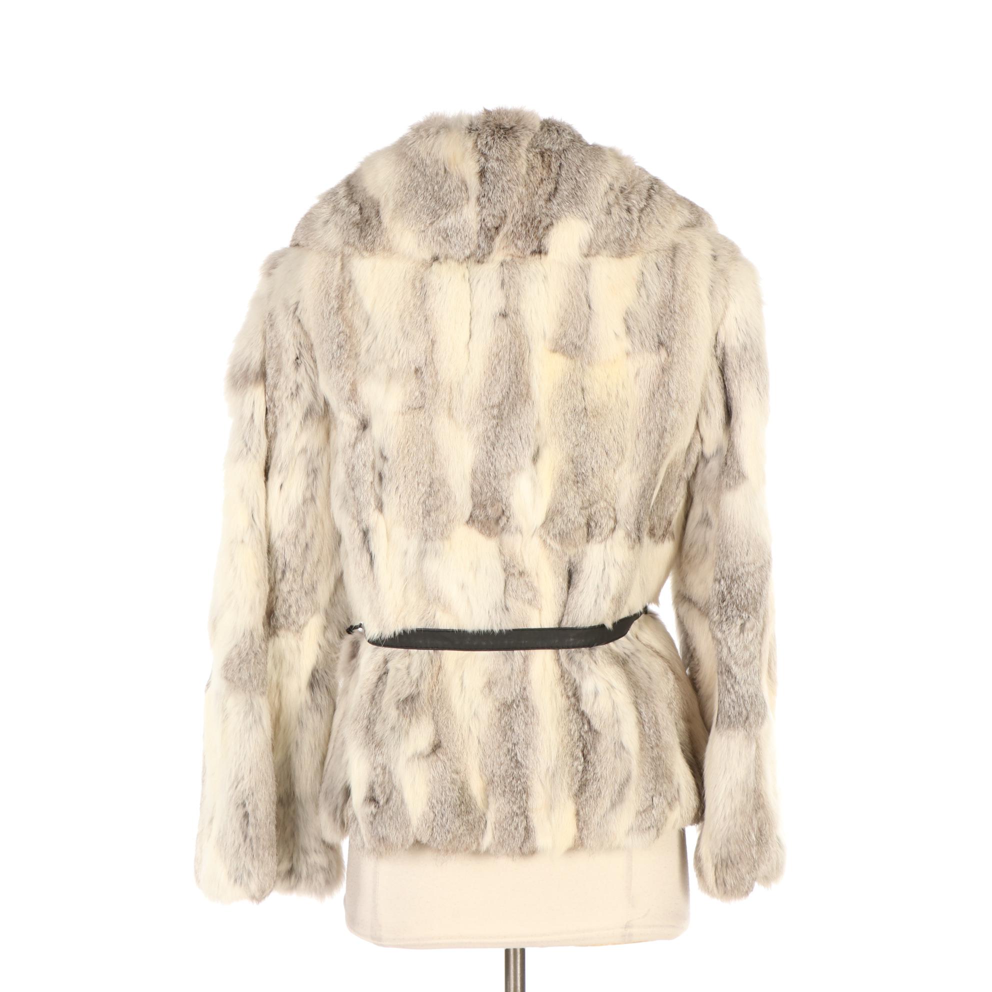 Dino Ricco's White/Grey Rabbit Fur Belted Jacket
