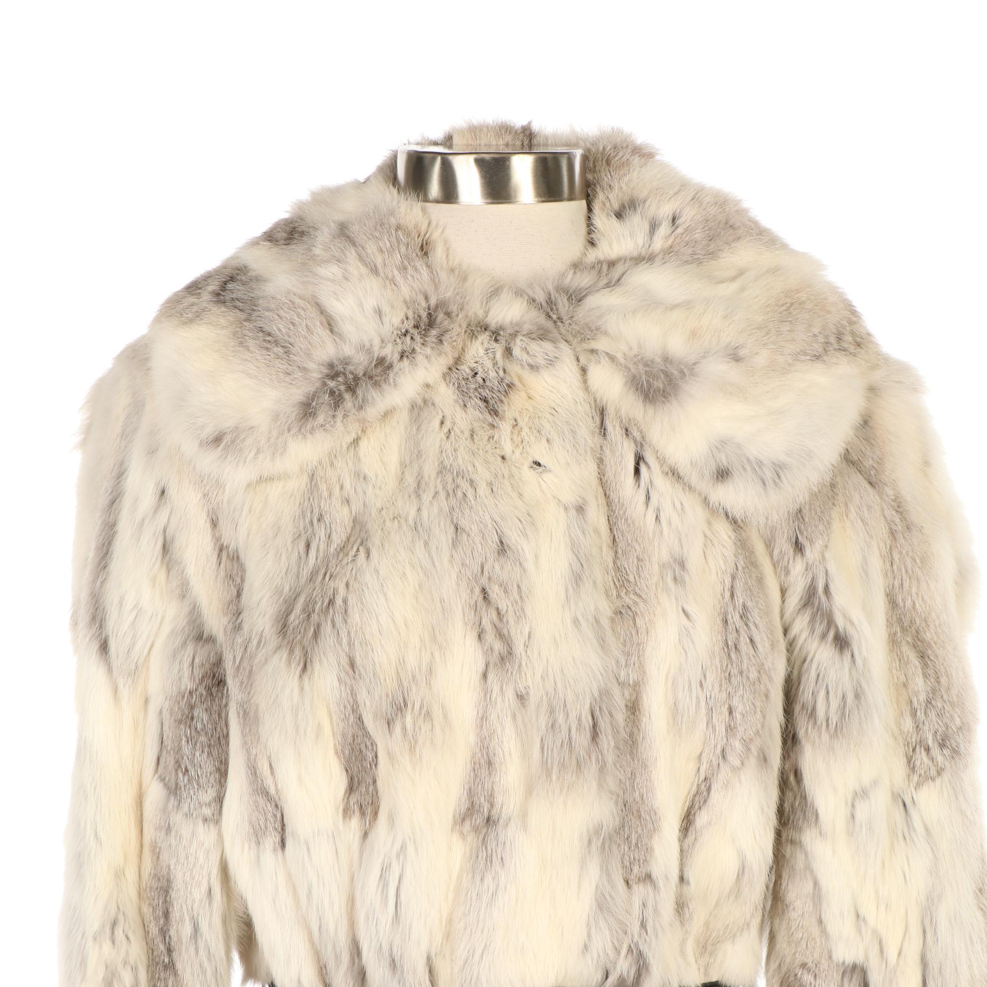 Dino Ricco's White/Grey Rabbit Fur Belted Jacket