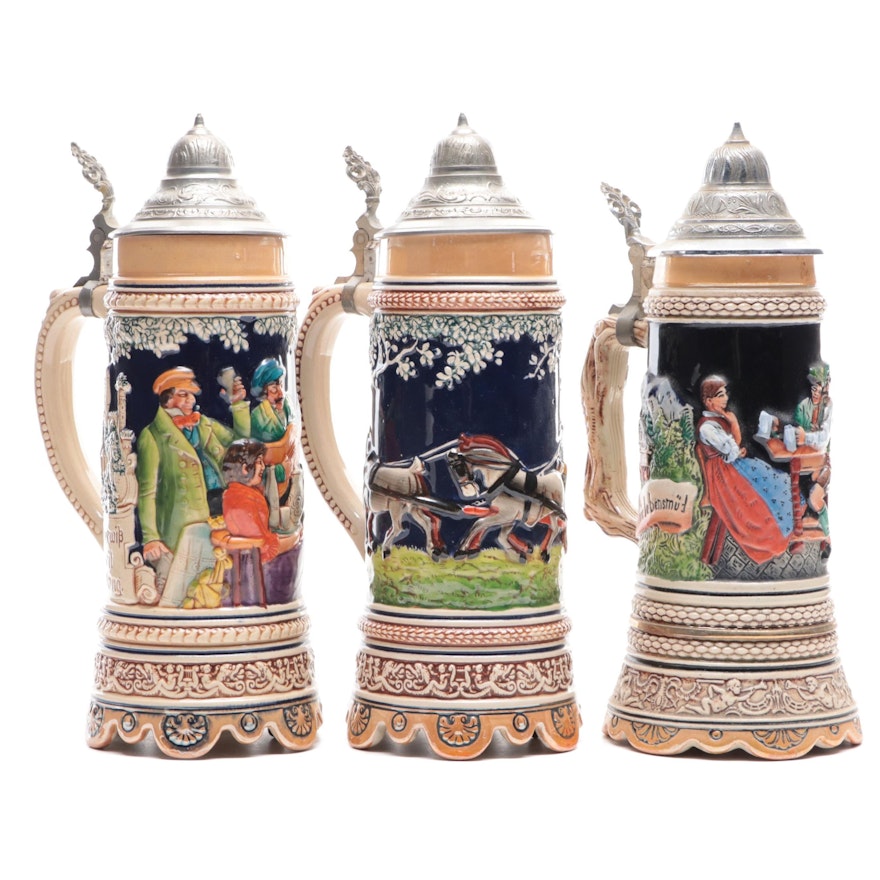 Thorens and Other Ceramic Musical Beer Steins, Mid to Late 20th Century