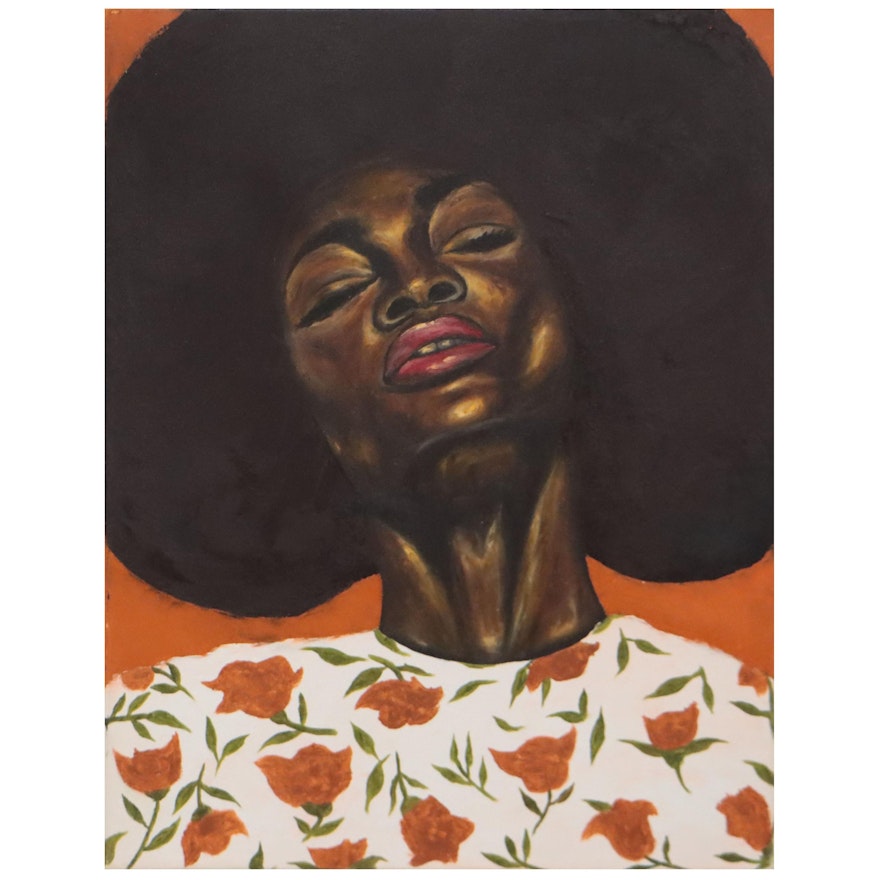 Oluwakemi Omowaire Oil Painting "Flower Girl," 21st Century