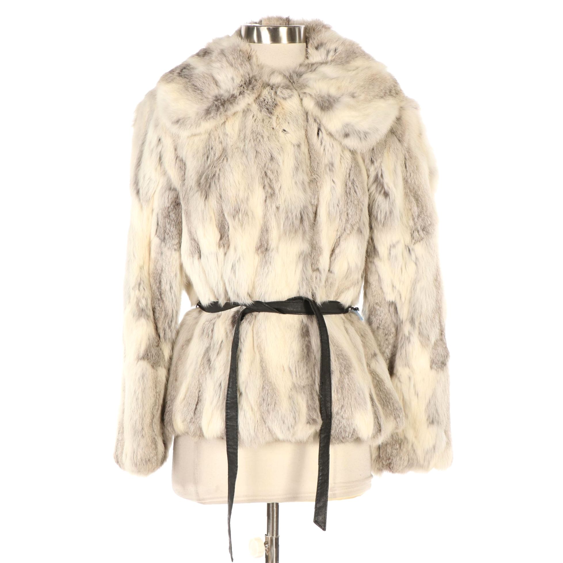 Dino Ricco's White/Grey Rabbit Fur Belted Jacket