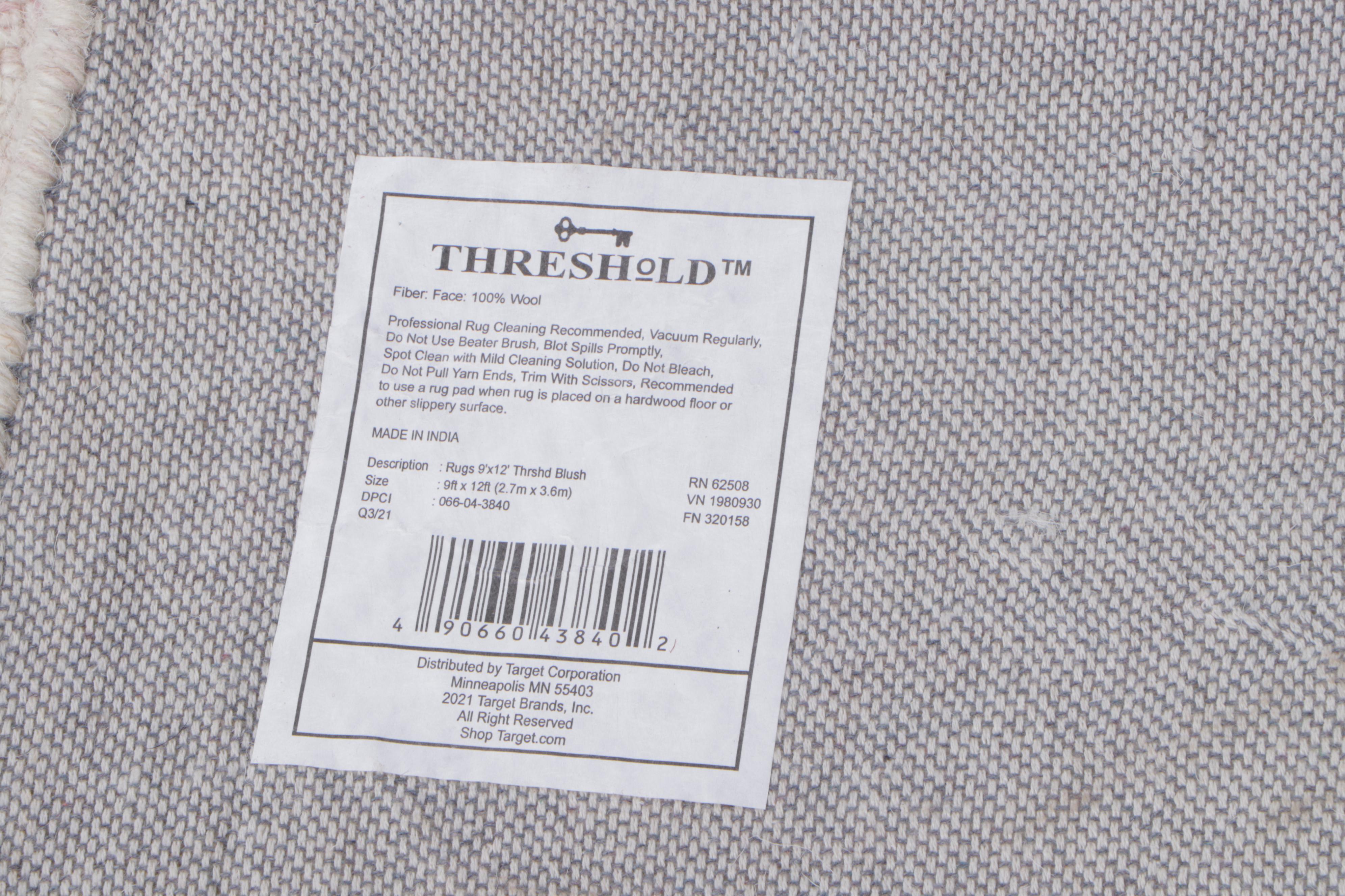 9'1 x 12' Hand-Tufted Threshold Argyle Blush Pink Room Sized Rug