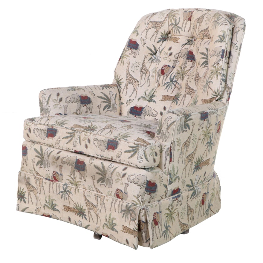 Custom-Upholstered and Buttoned-Down Swivel-Rocker, Late 20th Century