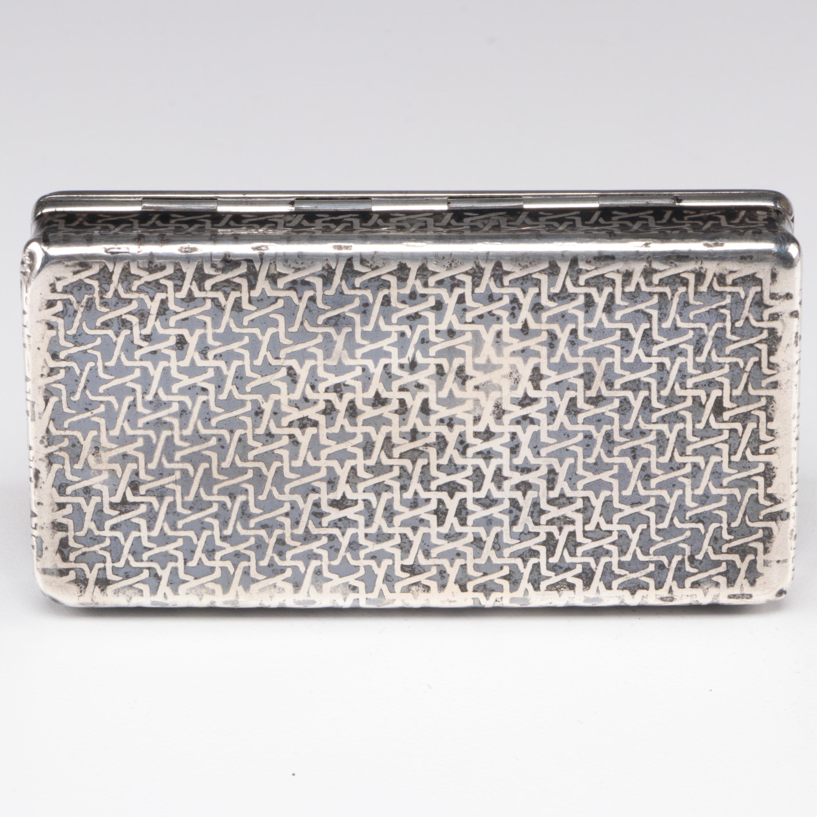 French 800 Silver Niello Putti Motif Snuff Box, 19th Century