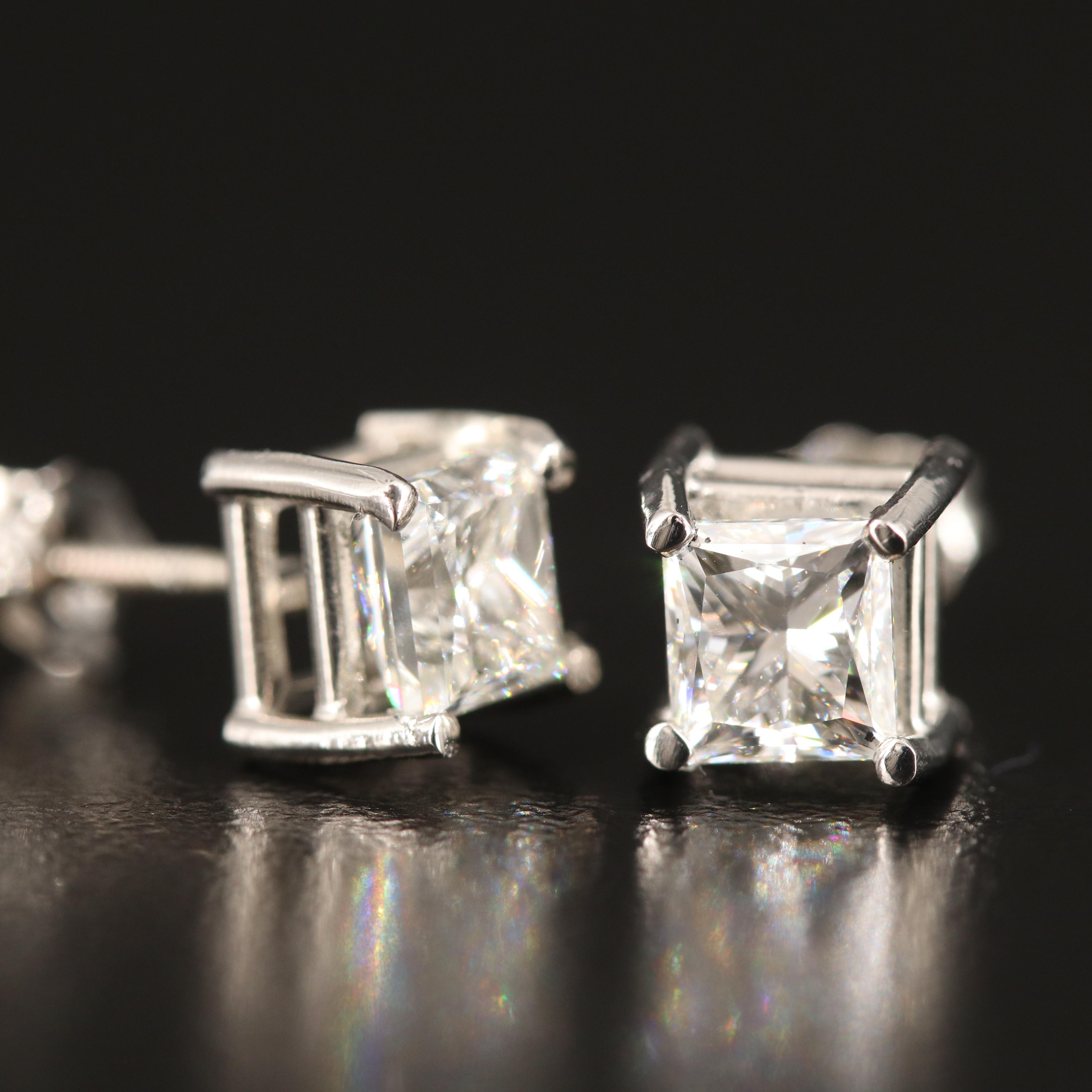 Platinum 1.76 CTW Diamond Stud Earrings with GIA Report and eReport