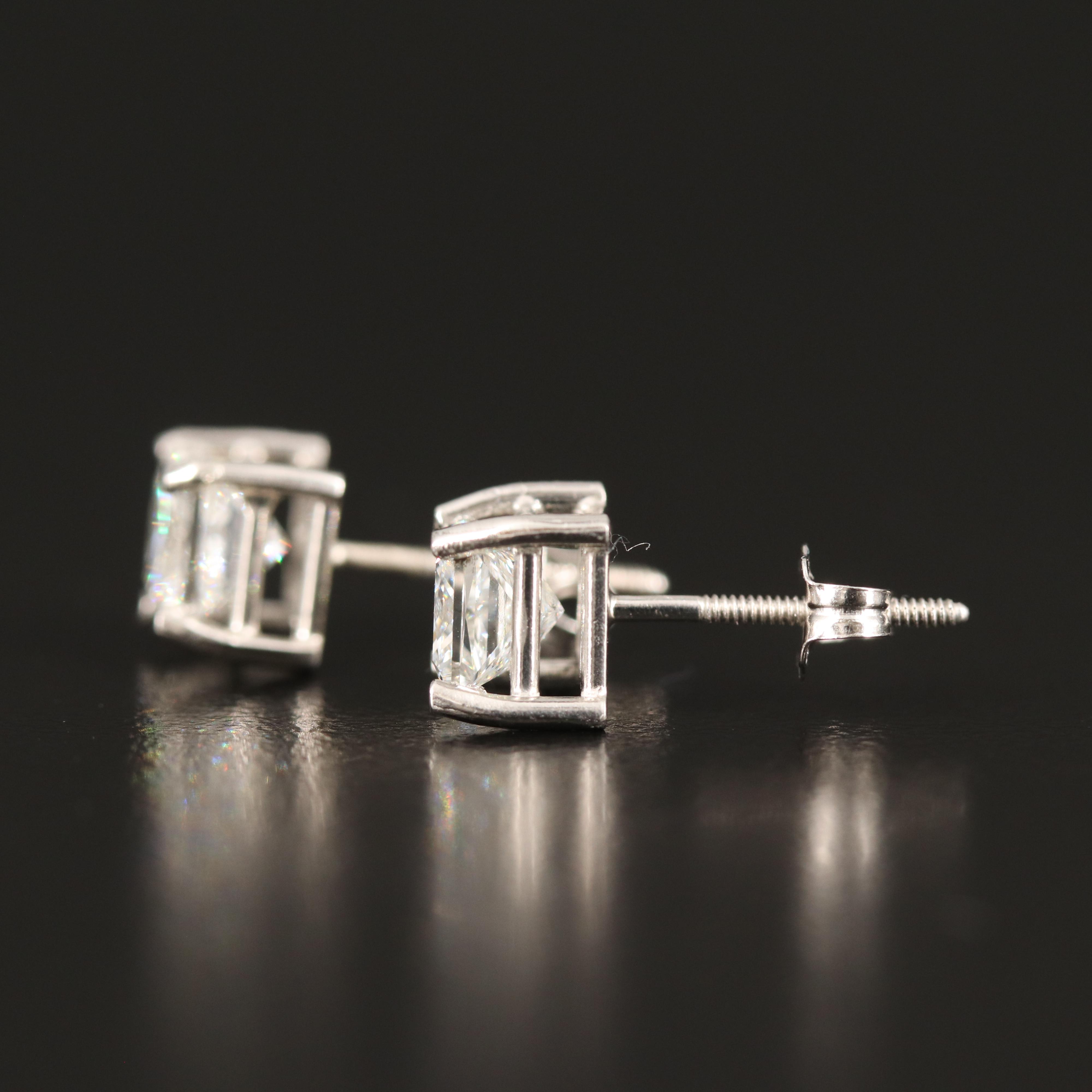 Platinum 1.76 CTW Diamond Stud Earrings with GIA Report and eReport