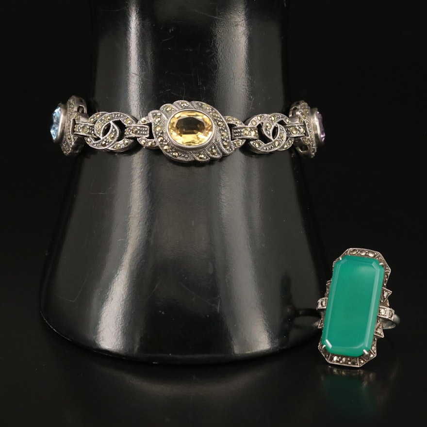 Sterling Glass, Spinel and Citrine Bracelet and Ring