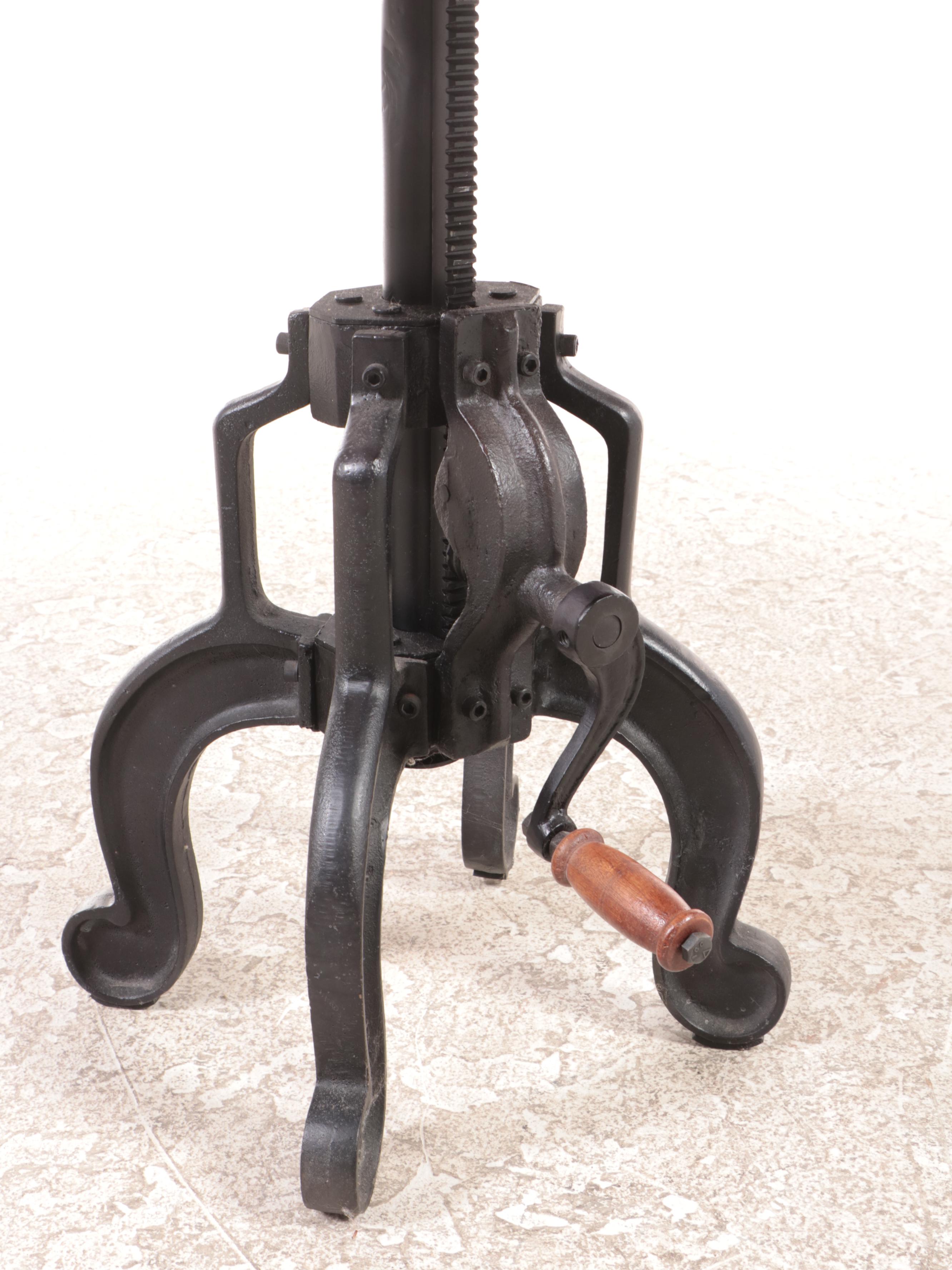 Industrial Style Cast Iron and Hardwood Adjustable-Height "Crank" Side Table