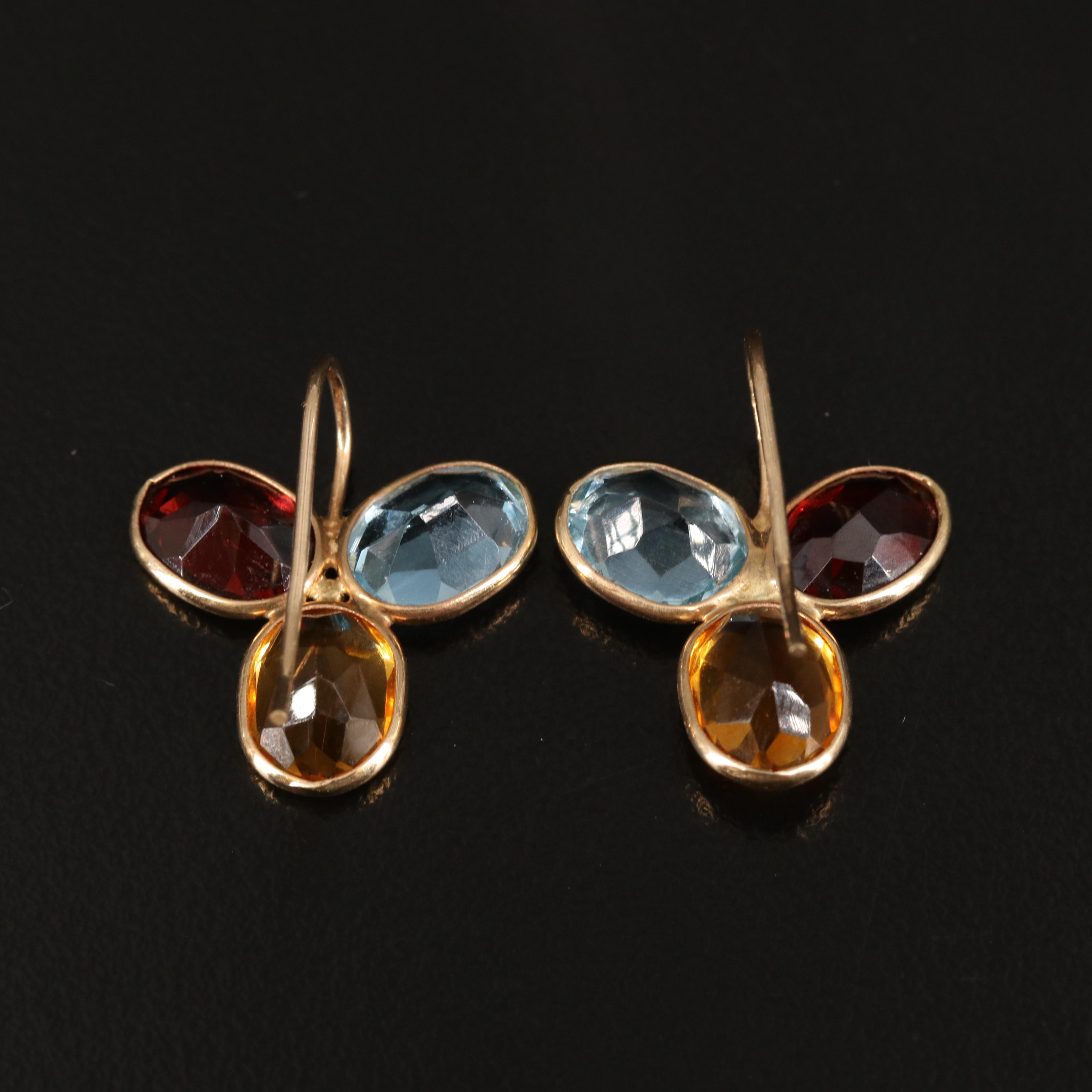 14K Garnet, Citrine and Topaz Trefoil Earrings