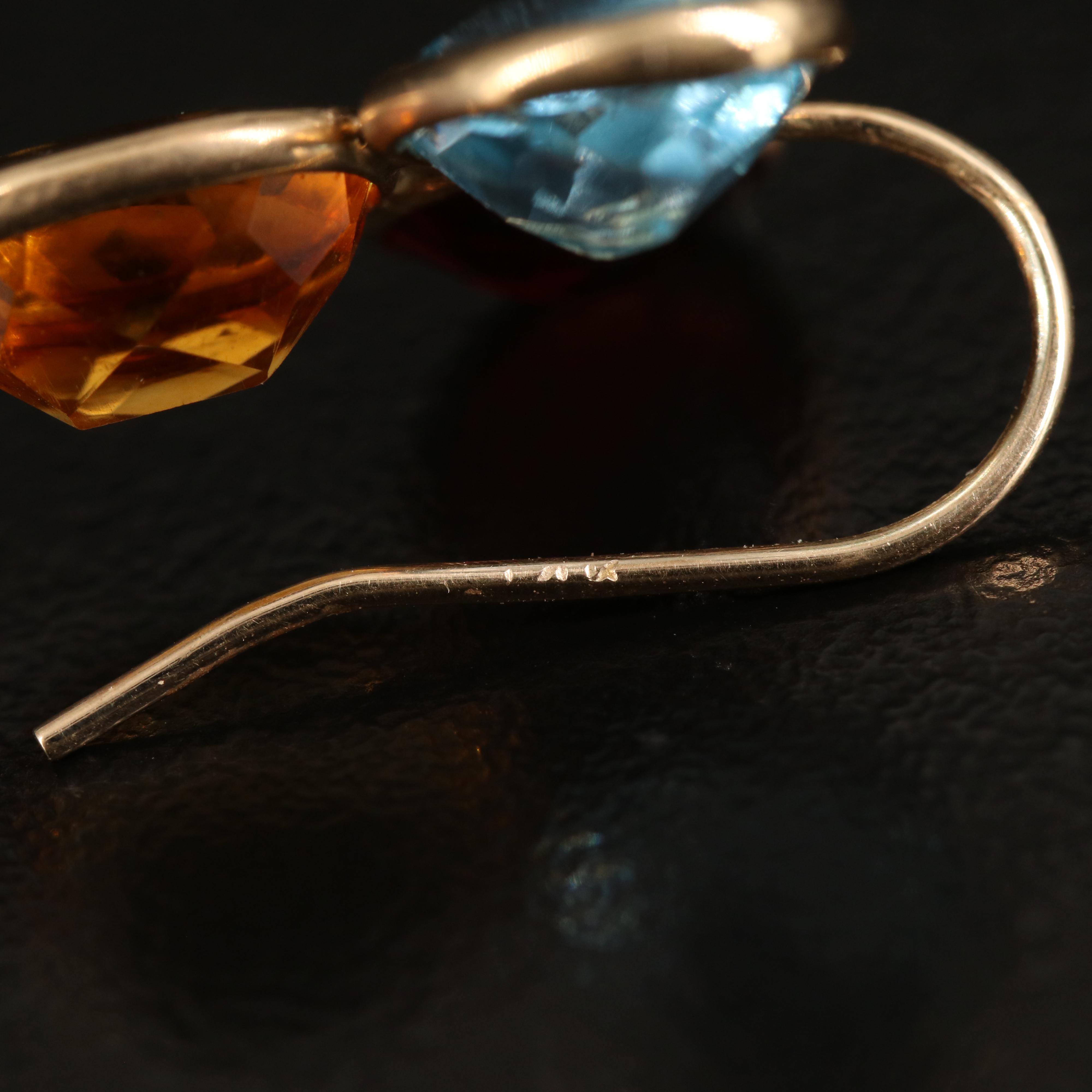 14K Garnet, Citrine and Topaz Trefoil Earrings