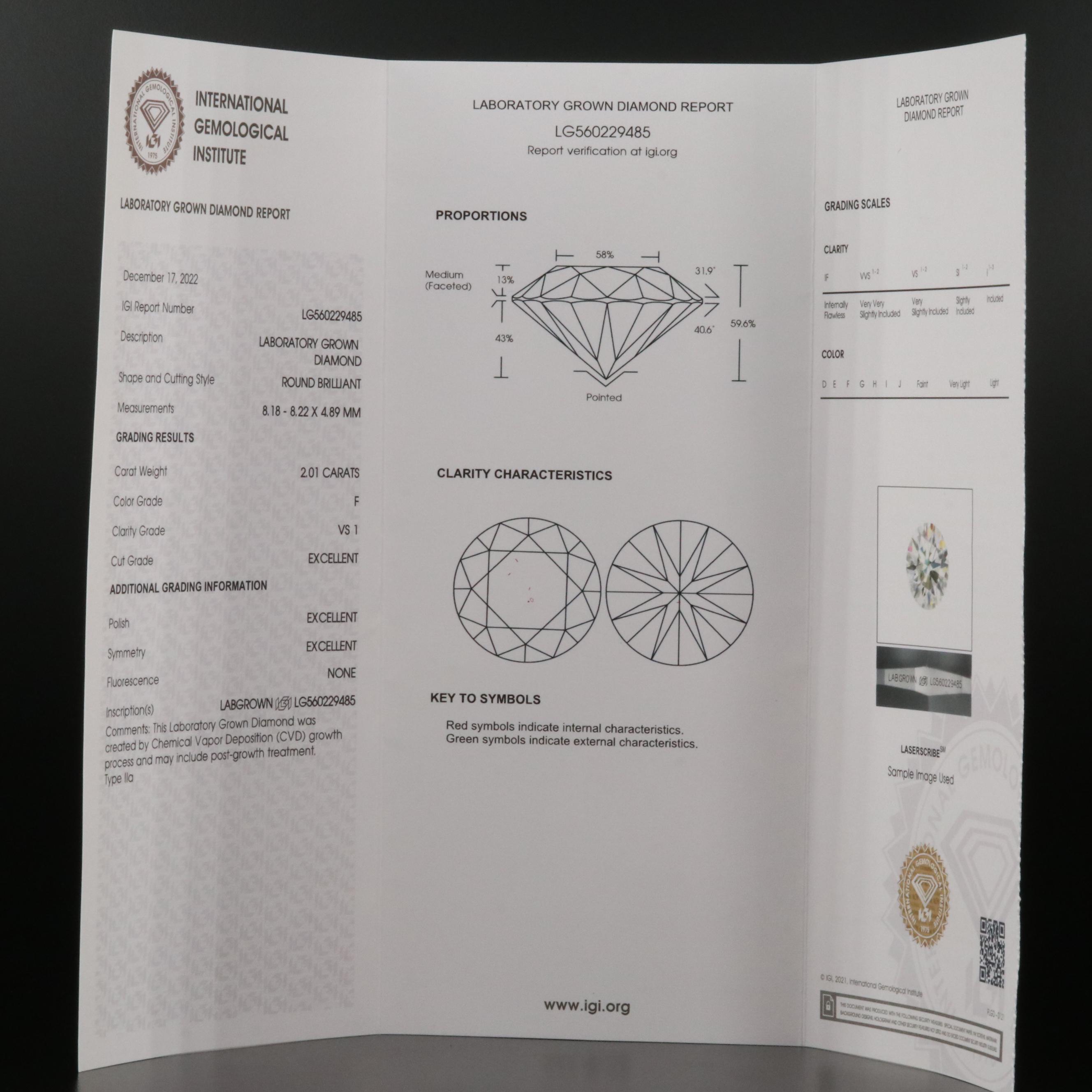 Loose 2.01 CT Lab Grown Diamond with IGI Report