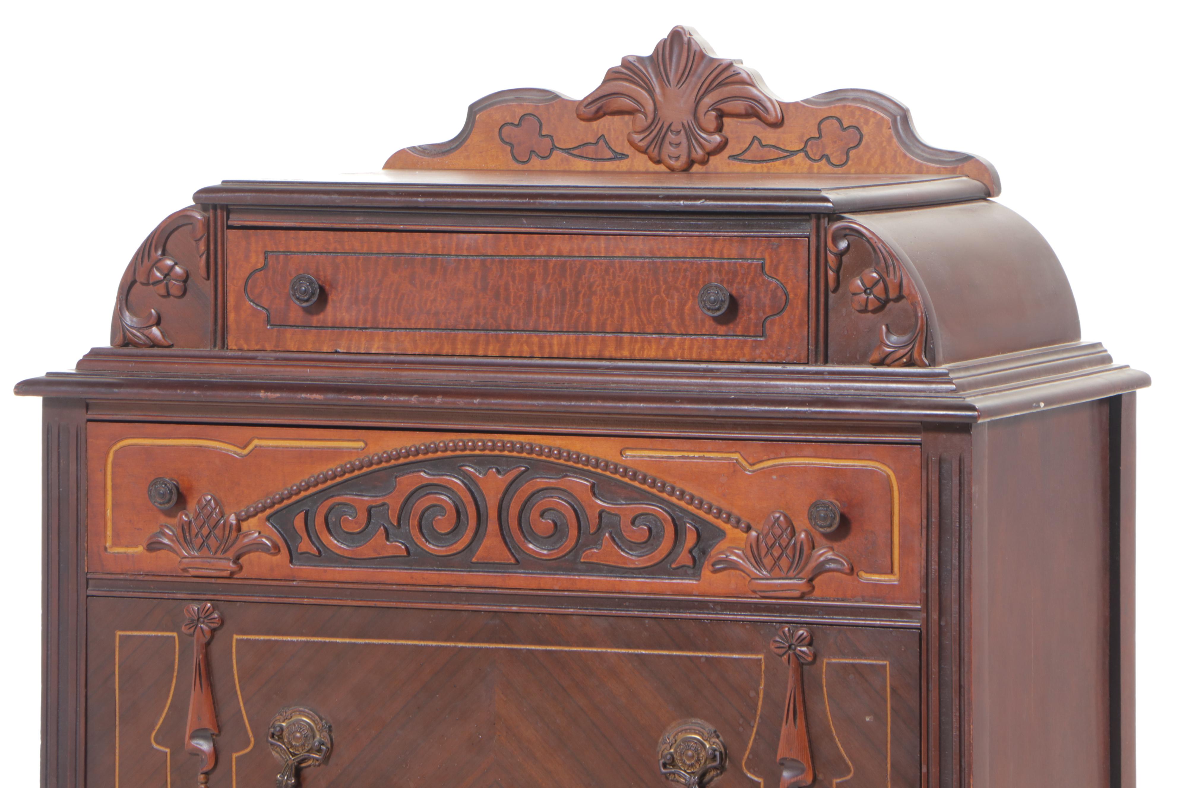 Jacobean Revival Walnut-Veneered Chest of Drawers, Circa 1930