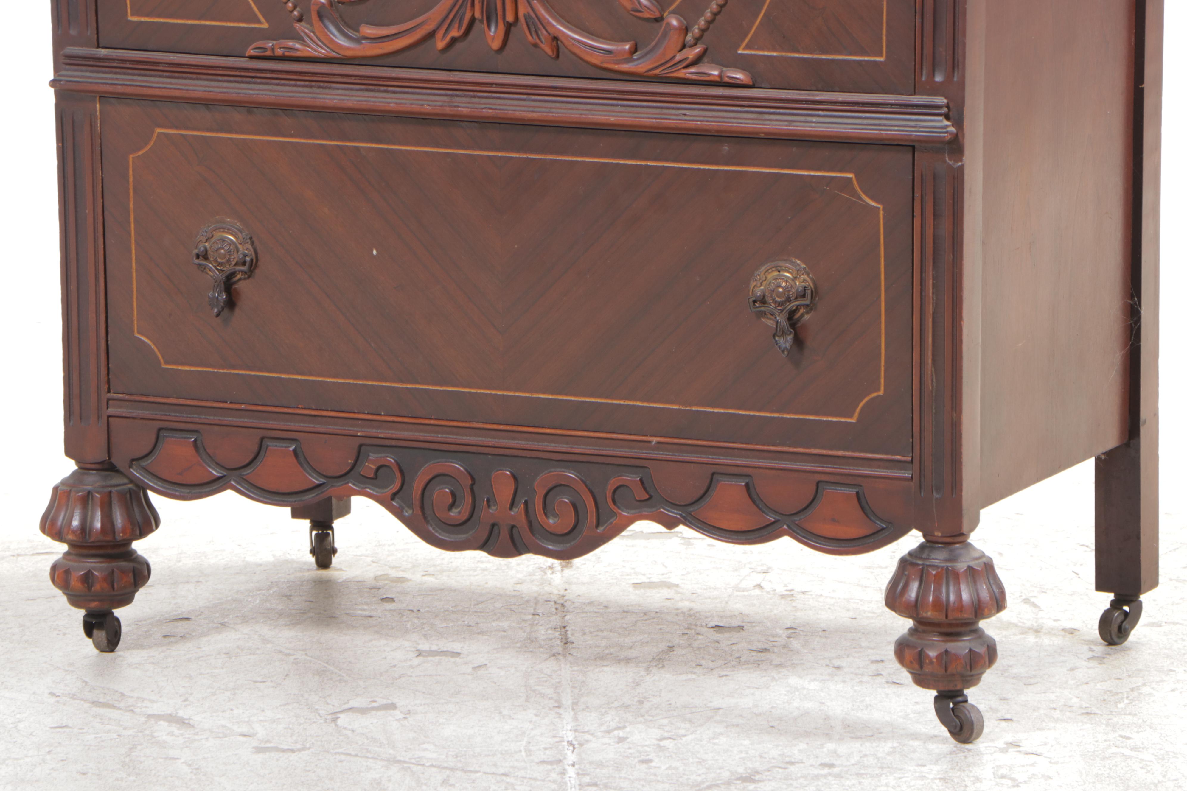 Jacobean Revival Walnut-Veneered Chest of Drawers, Circa 1930