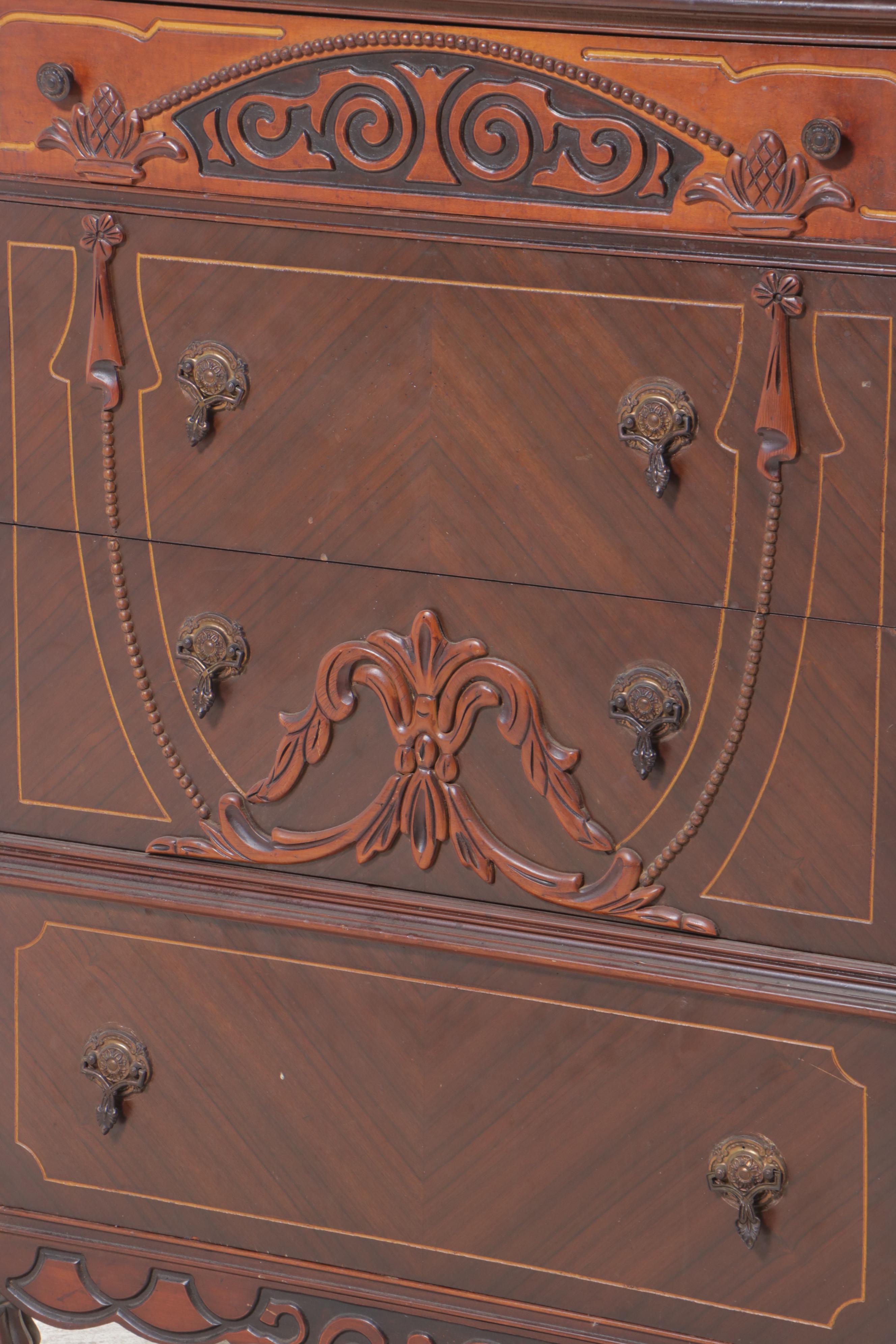 Jacobean Revival Walnut-Veneered Chest of Drawers, Circa 1930