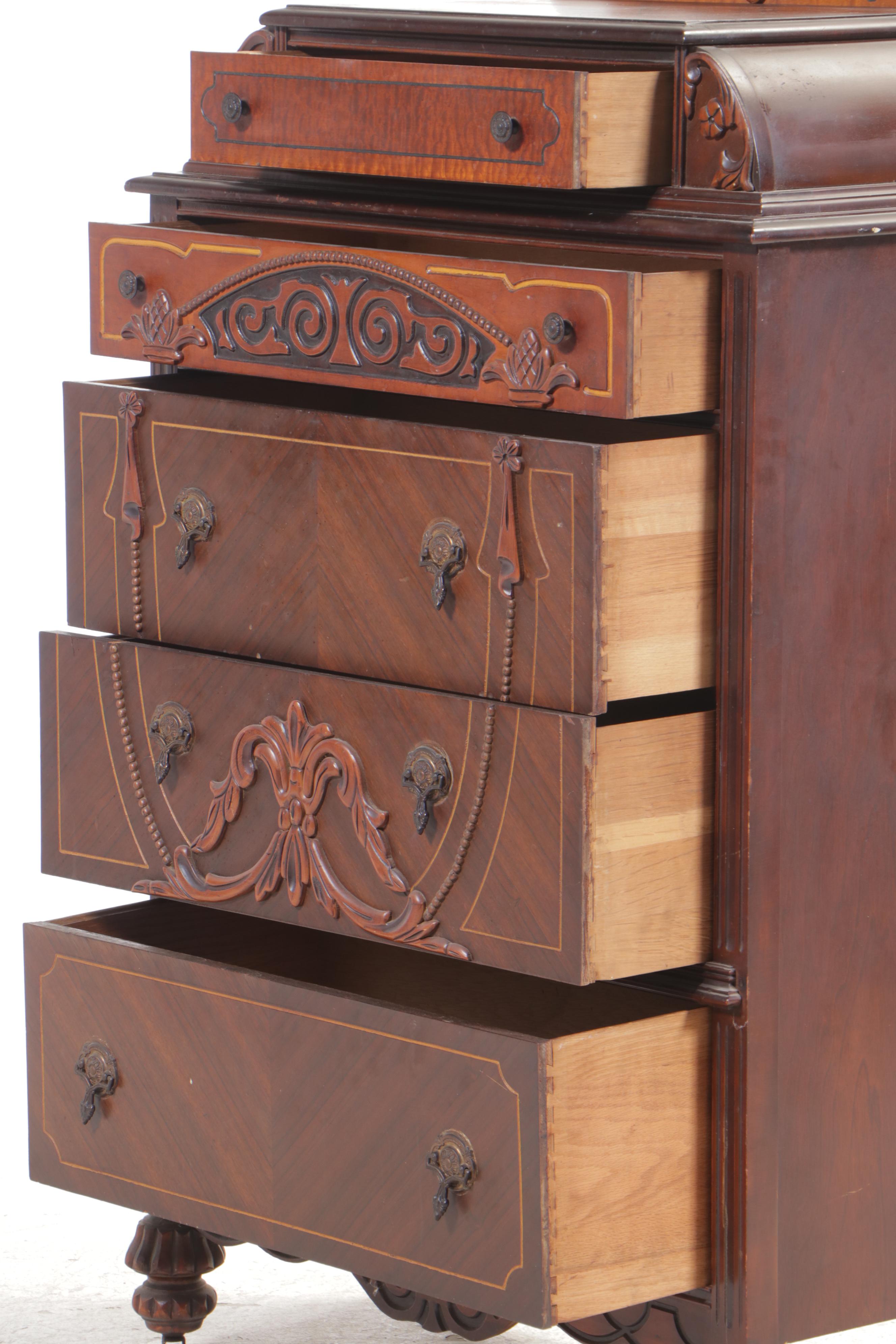 Jacobean Revival Walnut-Veneered Chest of Drawers, Circa 1930
