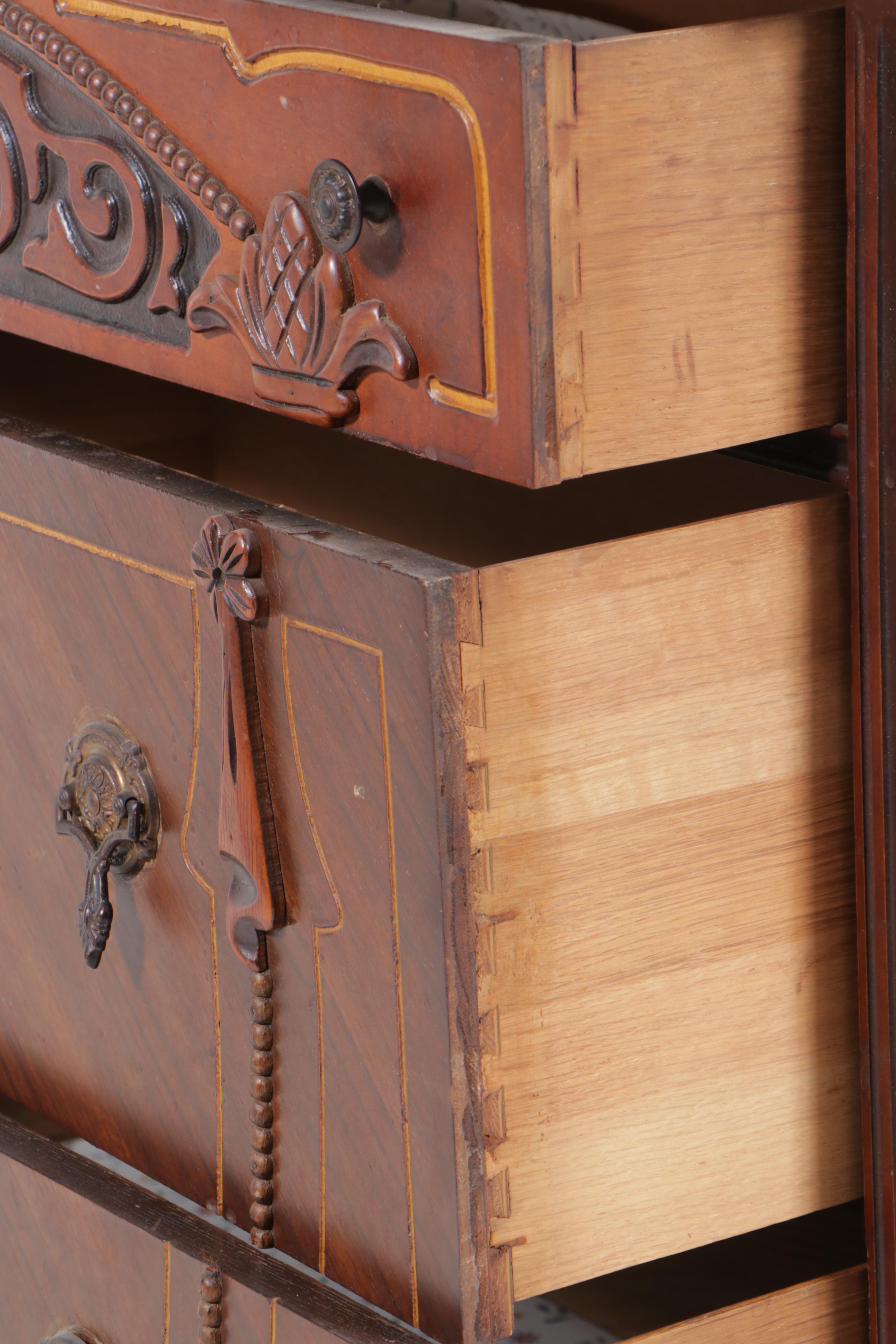Jacobean Revival Walnut-Veneered Chest of Drawers, Circa 1930