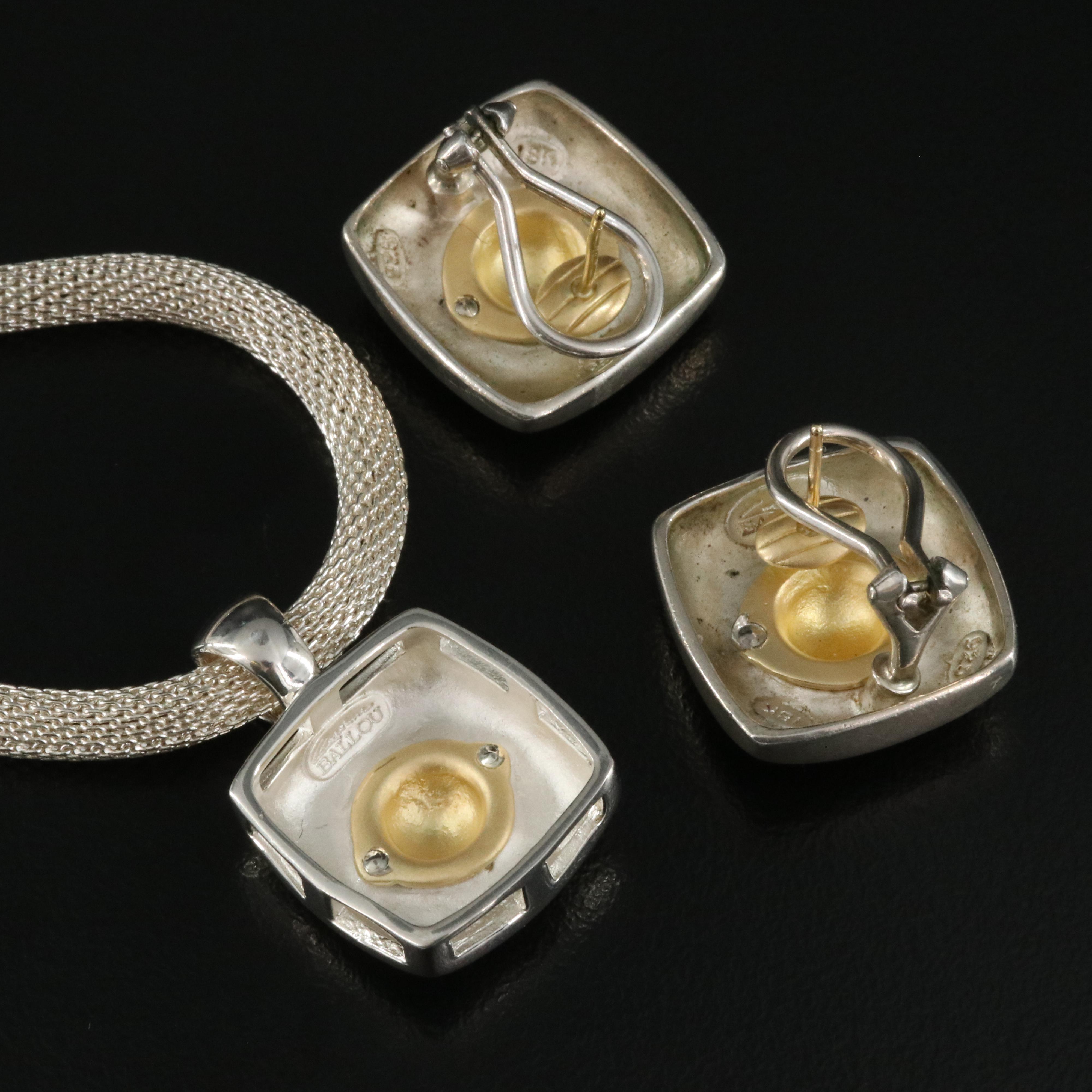 Caroline Ballou Earring and Pendant Necklace Set in Sterling with 18K Accents