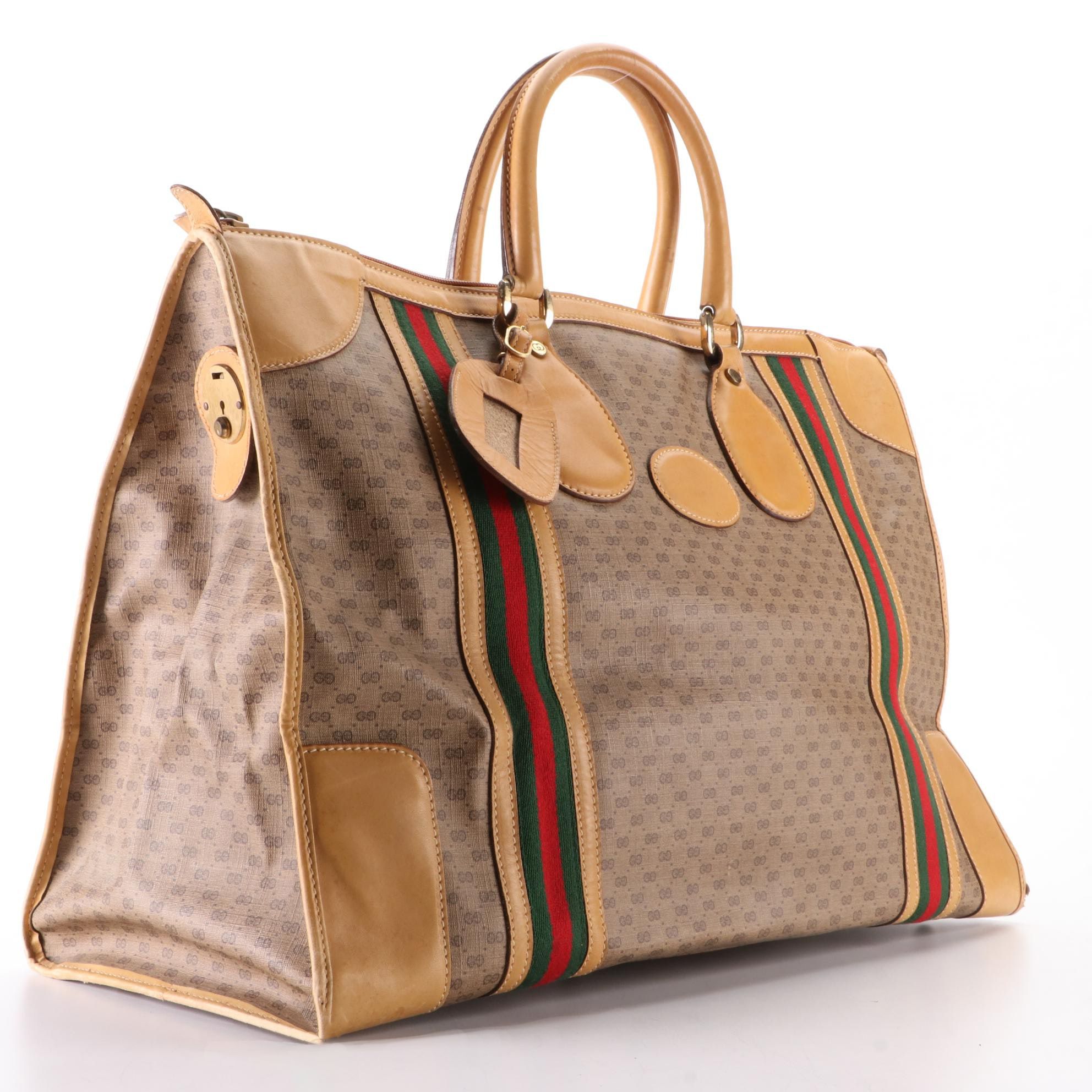 Gucci Web Travel Bag in Micro GG Canvas and Leather