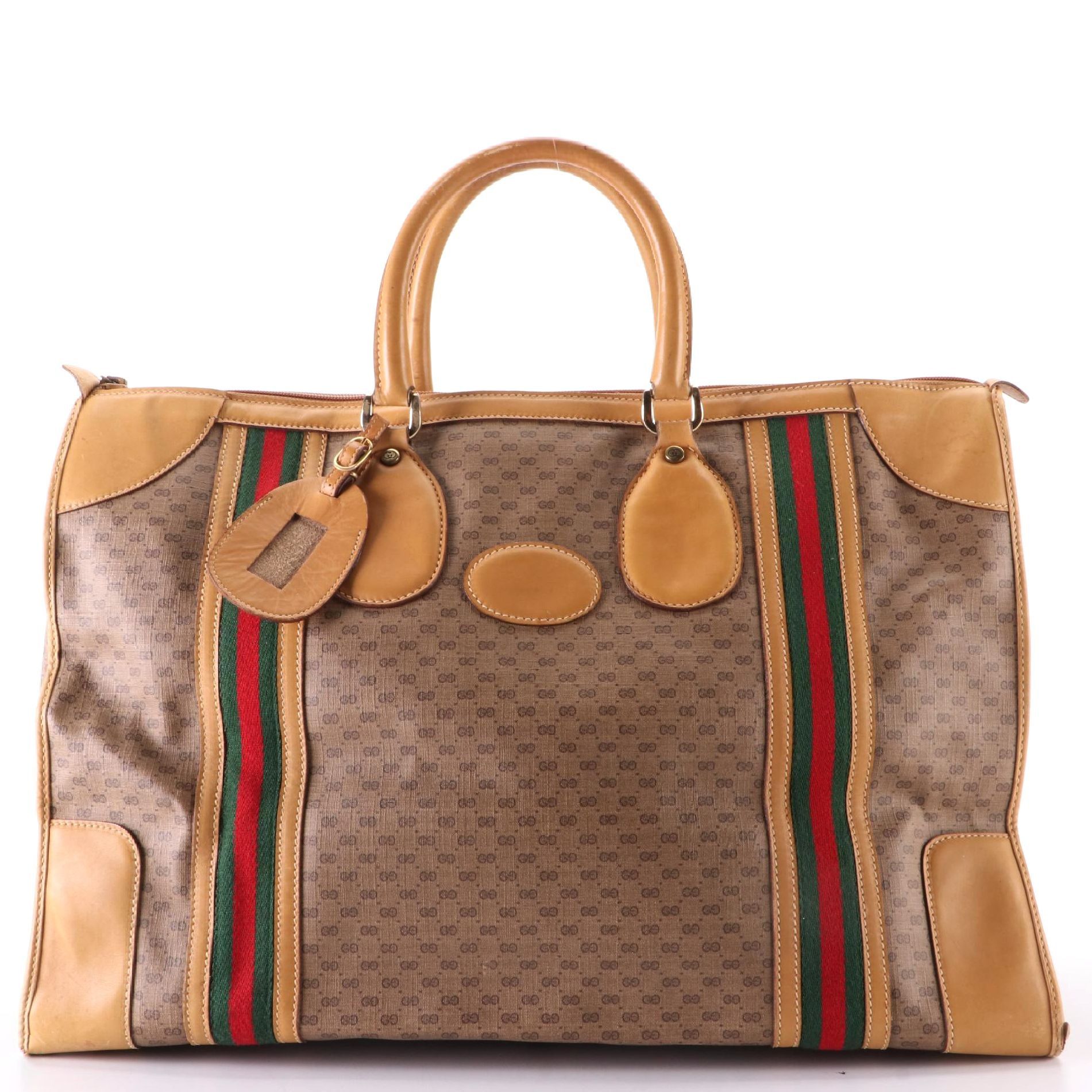Gucci Web Travel Bag in Micro GG Canvas and Leather